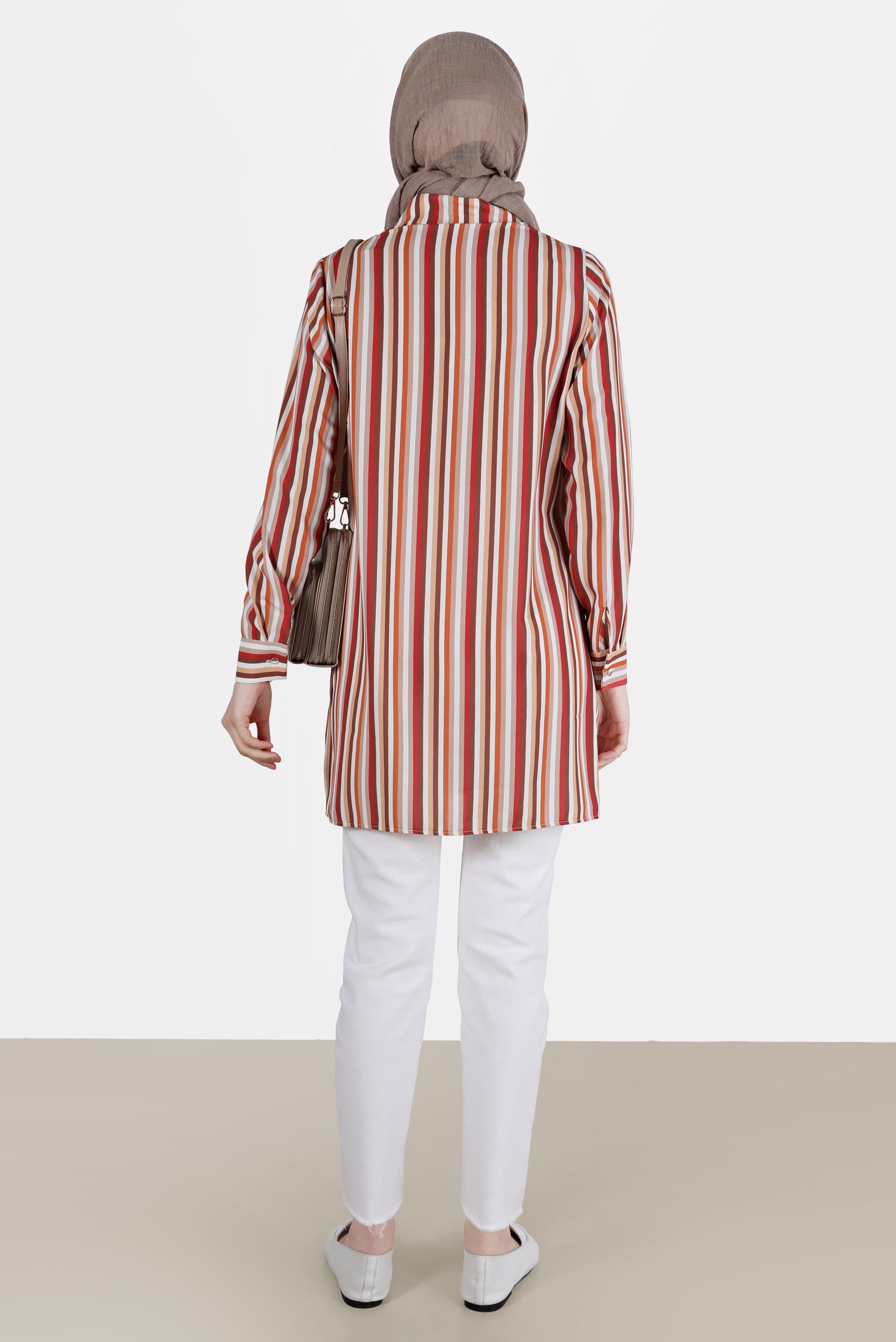 Vêtements hijab ORANGE BLOUSE À RAYURES AVEC POCHES 41755