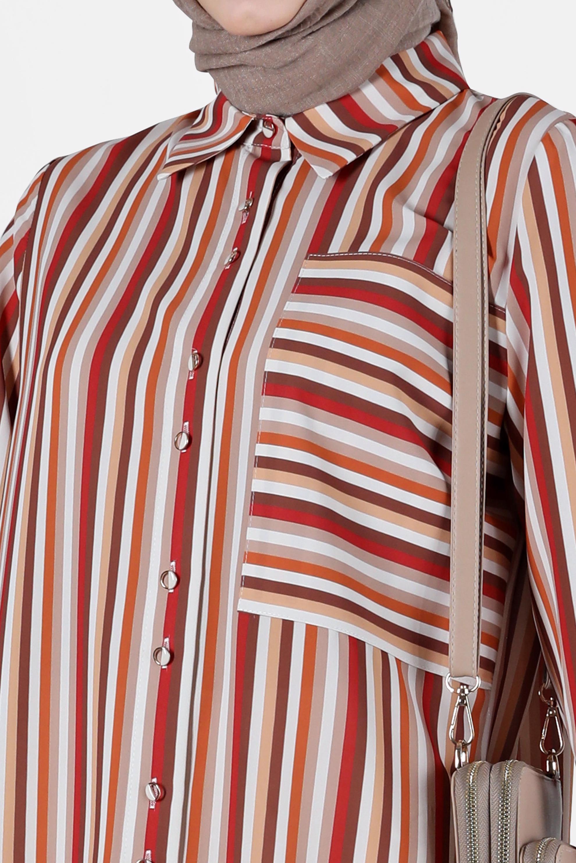 Vêtements hijab ORANGE BLOUSE À RAYURES AVEC POCHES 41755