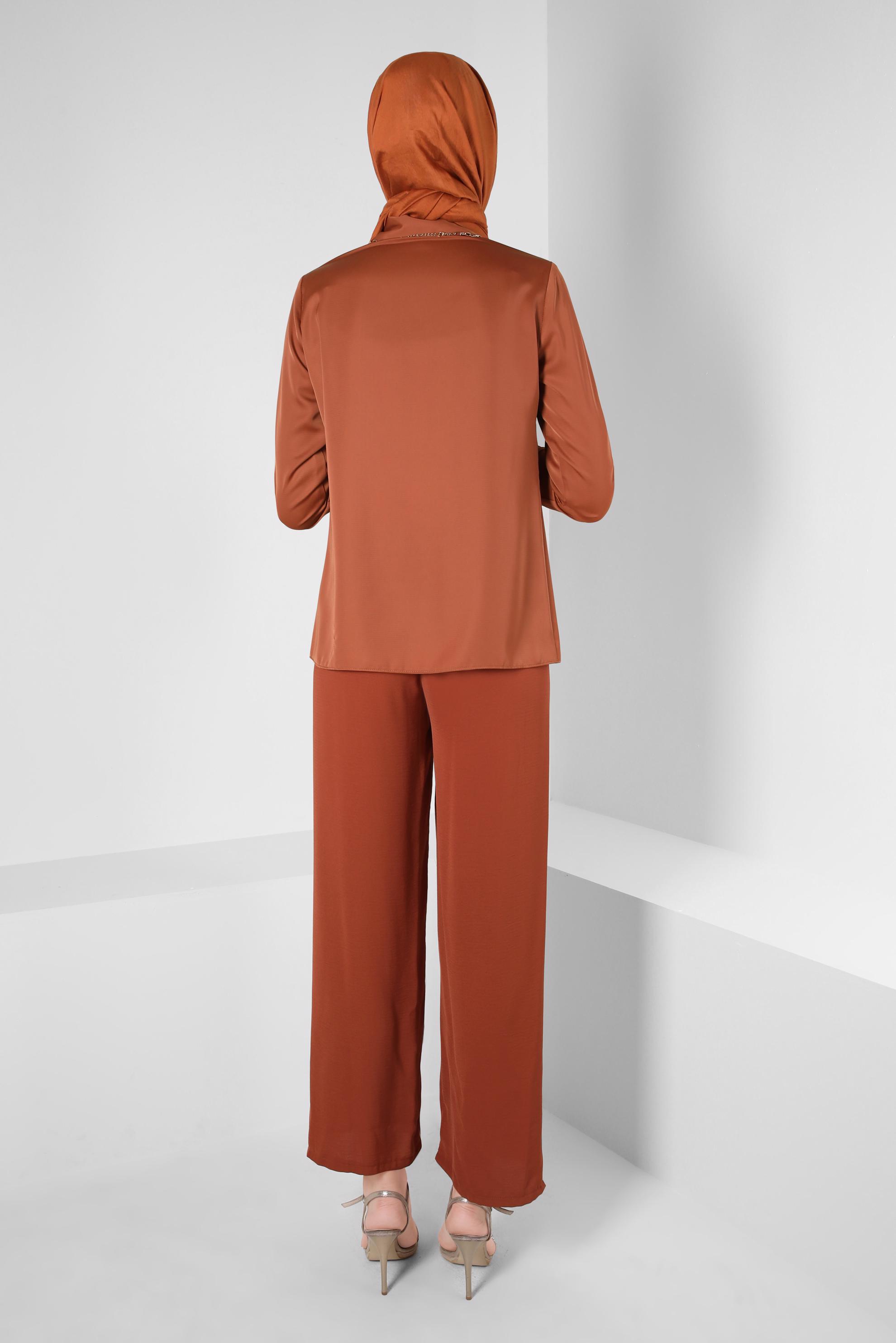 Tesettür giyim TURUNCU CEP DETAYLI BLUZ 41760 