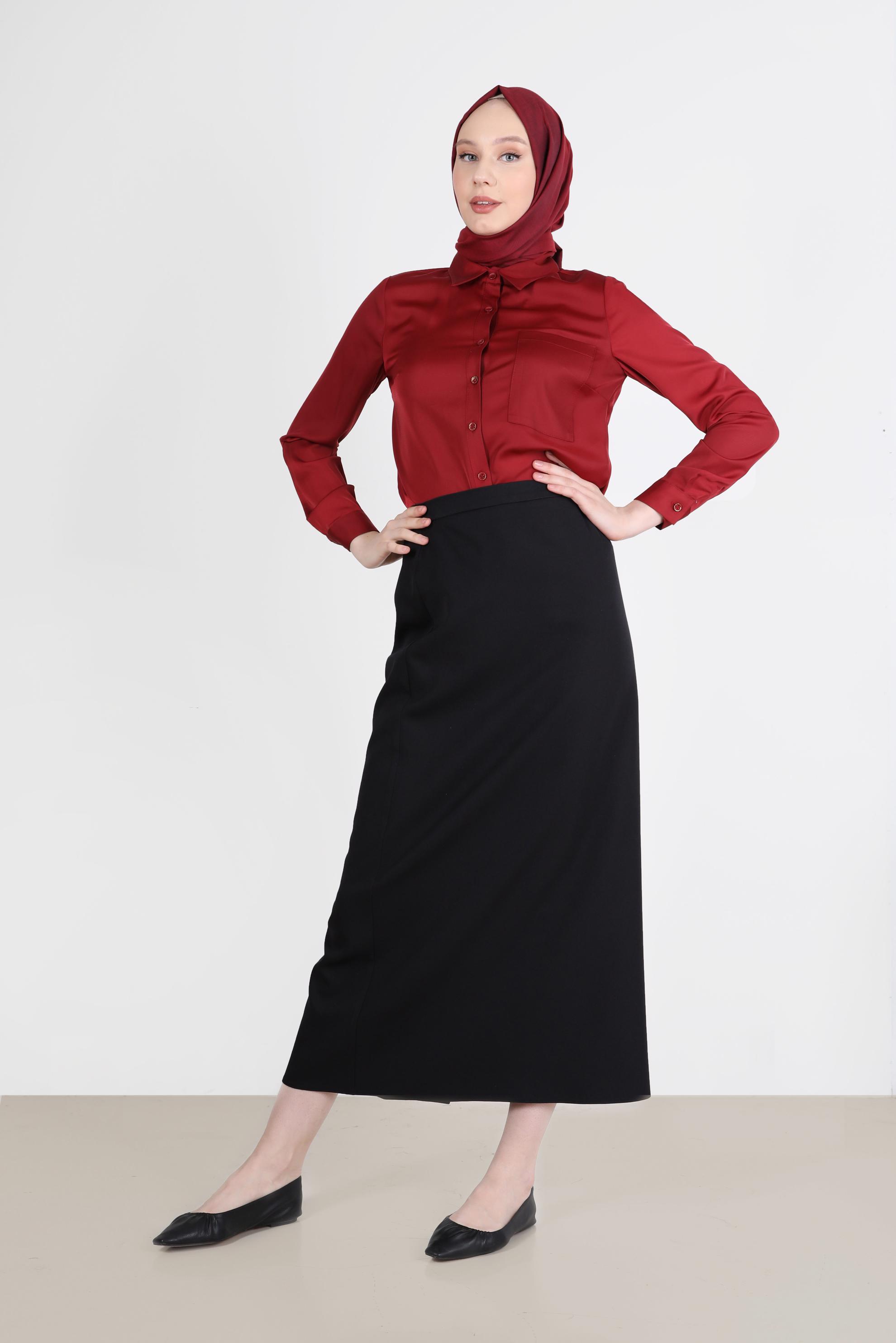 Tesettür giyim KIRMIZI CEP DETAYLI BLUZ 41760 