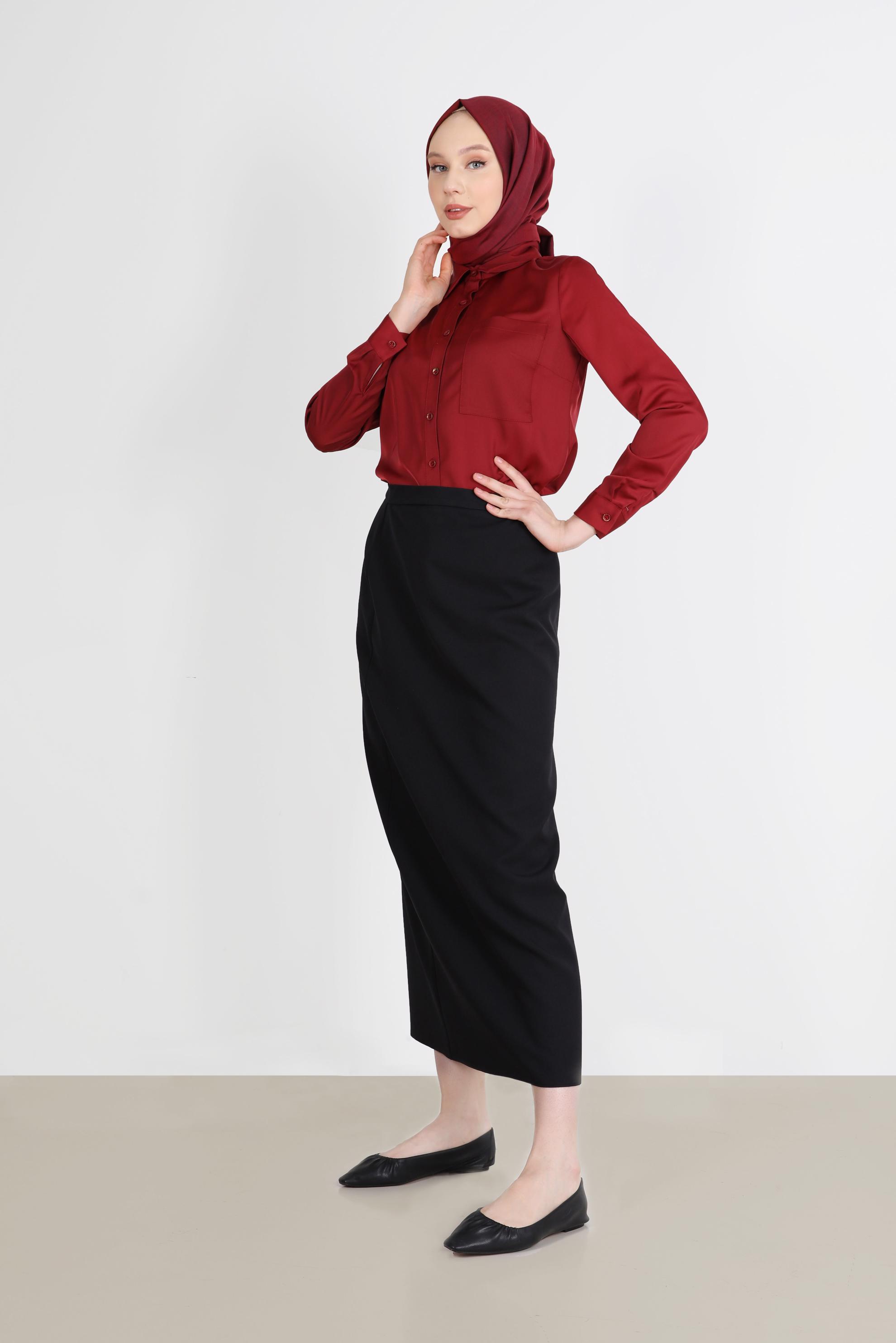 Tesettür giyim KIRMIZI CEP DETAYLI BLUZ 41760 