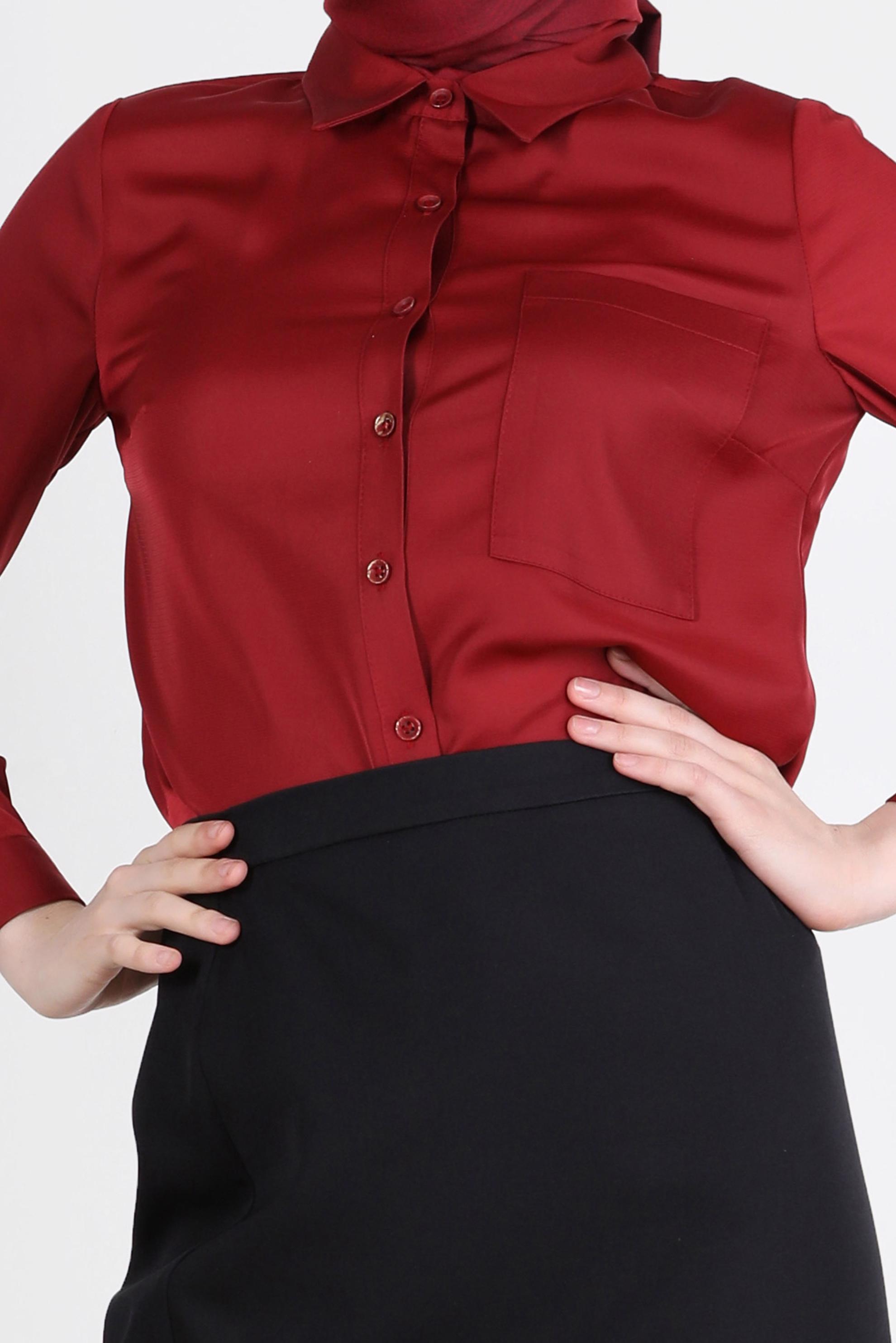 Tesettür giyim KIRMIZI CEP DETAYLI BLUZ 41760 