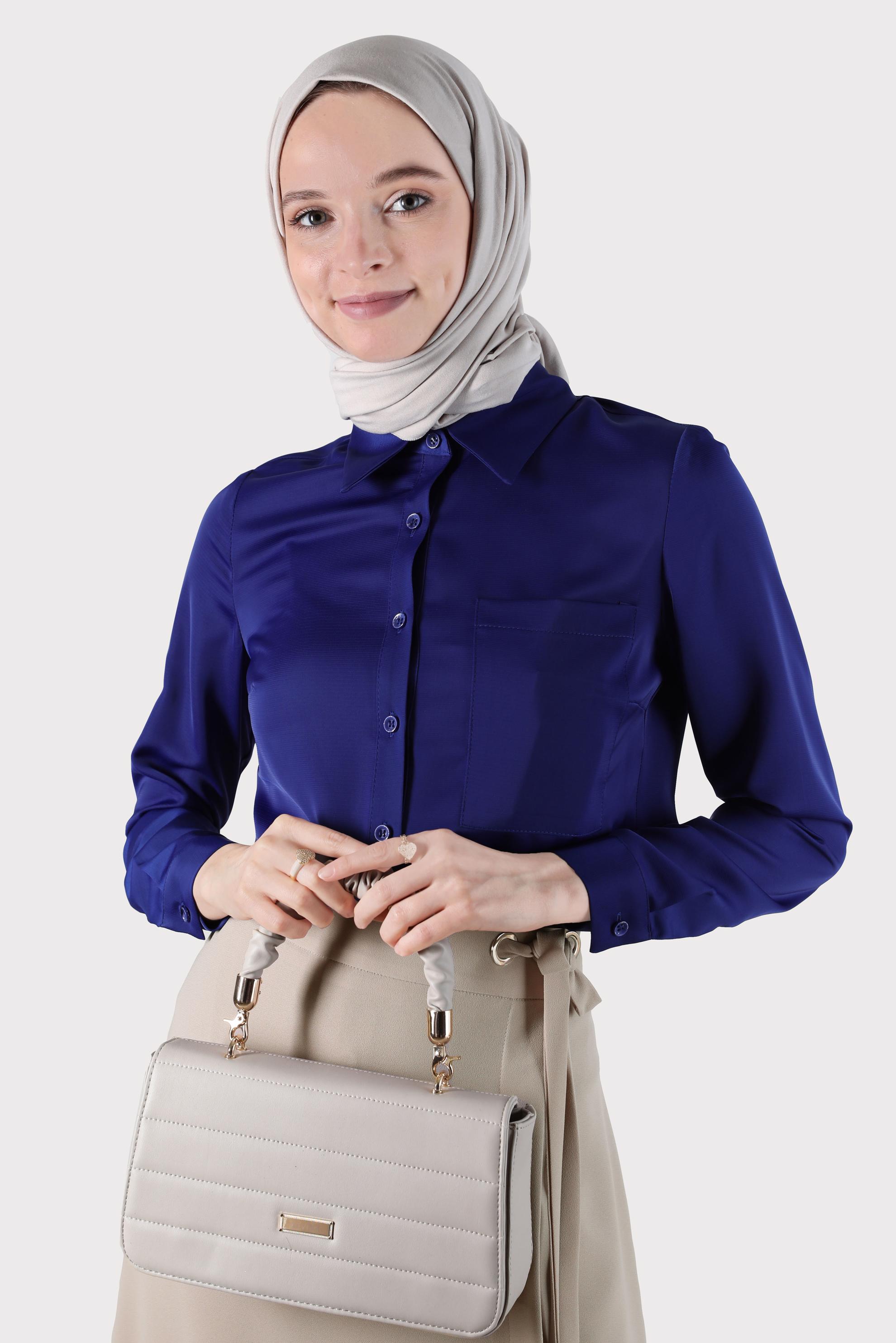 Tesettür giyim LACİVERT CEP DETAYLI BLUZ 41760 