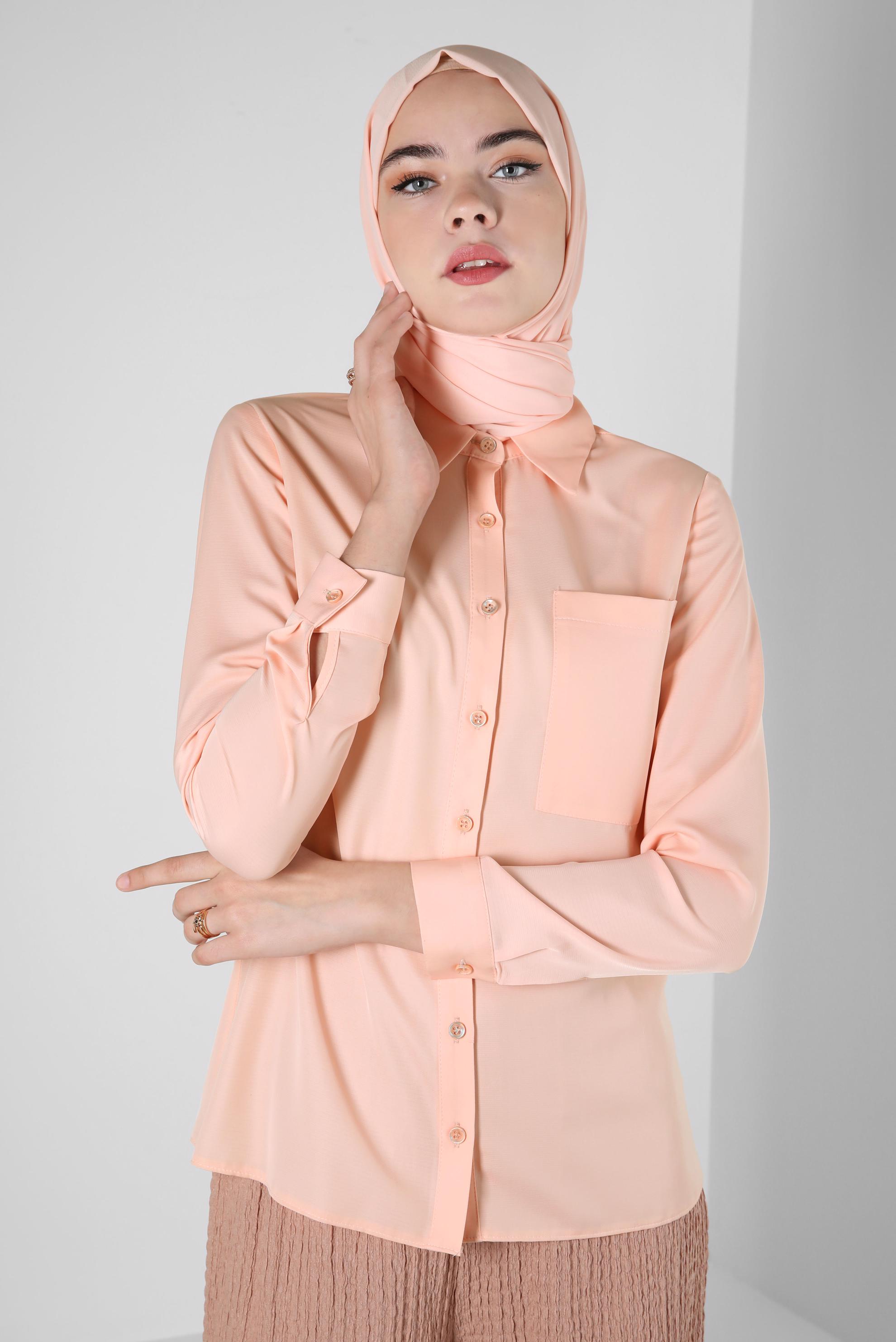 Tesettür giyim PUDRA CEP DETAYLI BLUZ 41760 