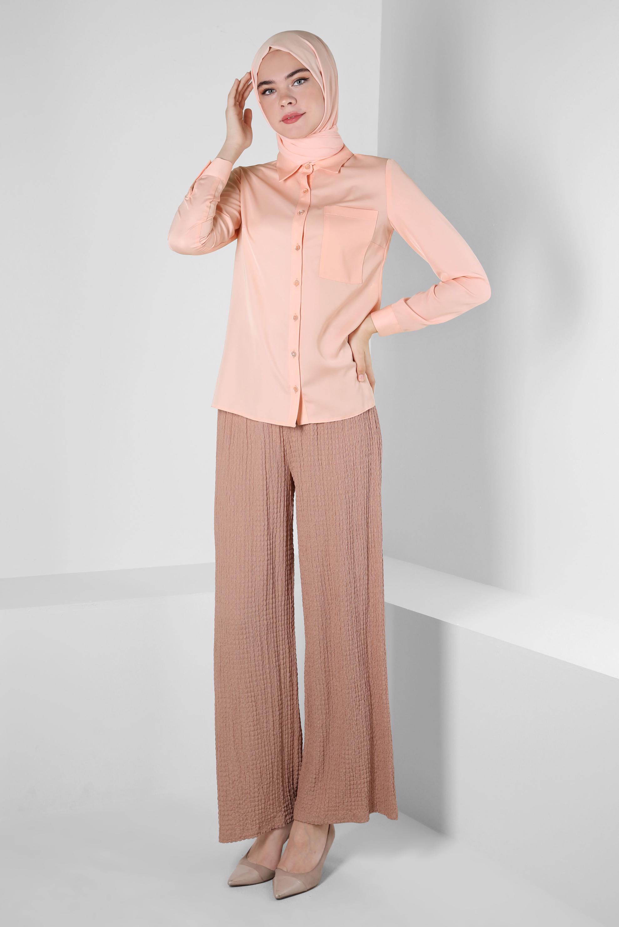 Tesettür giyim PUDRA CEP DETAYLI BLUZ 41760 