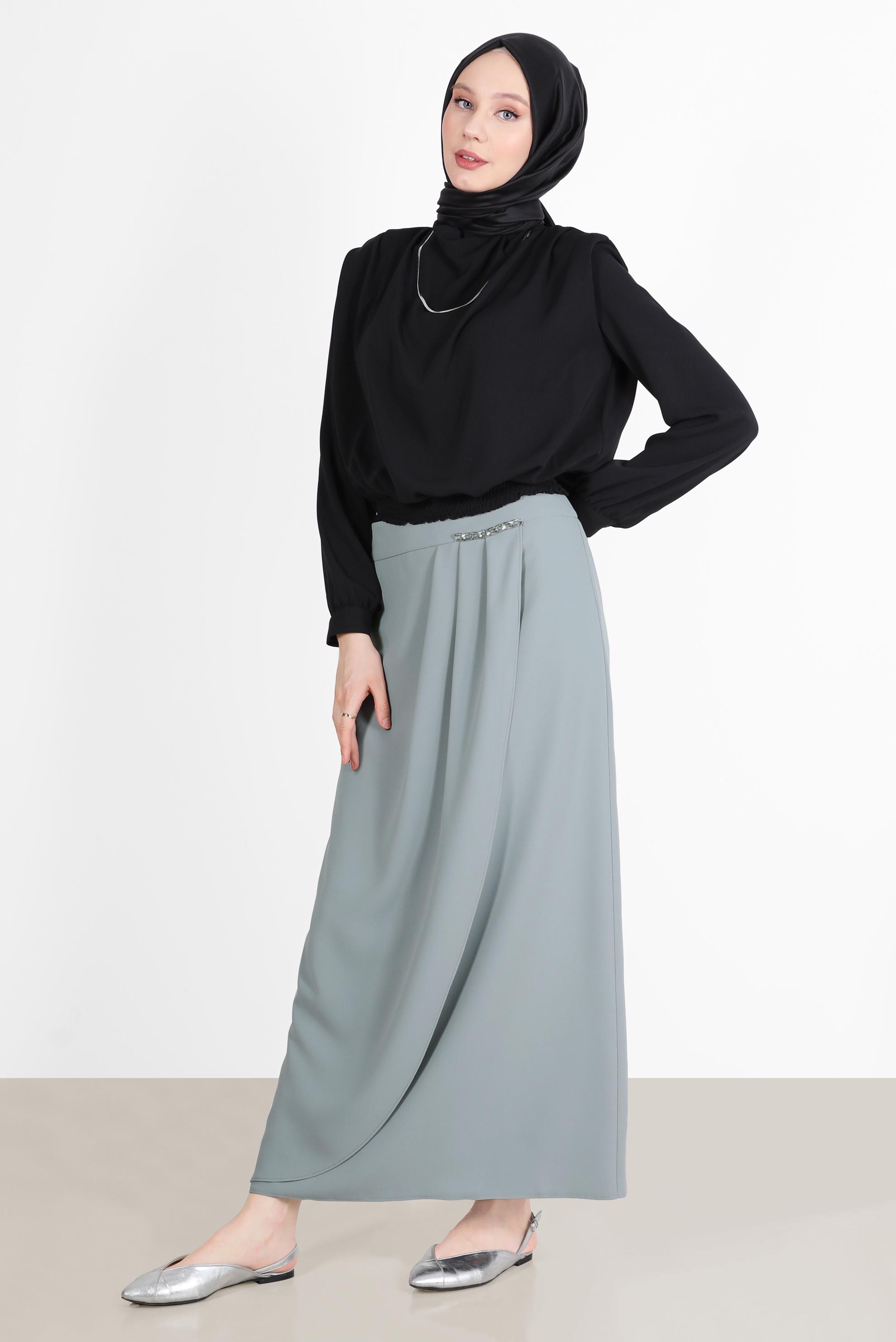 Tesettür giyim SİYAH BELİ LASTİKLİ VATKALI BLUZ 42366	