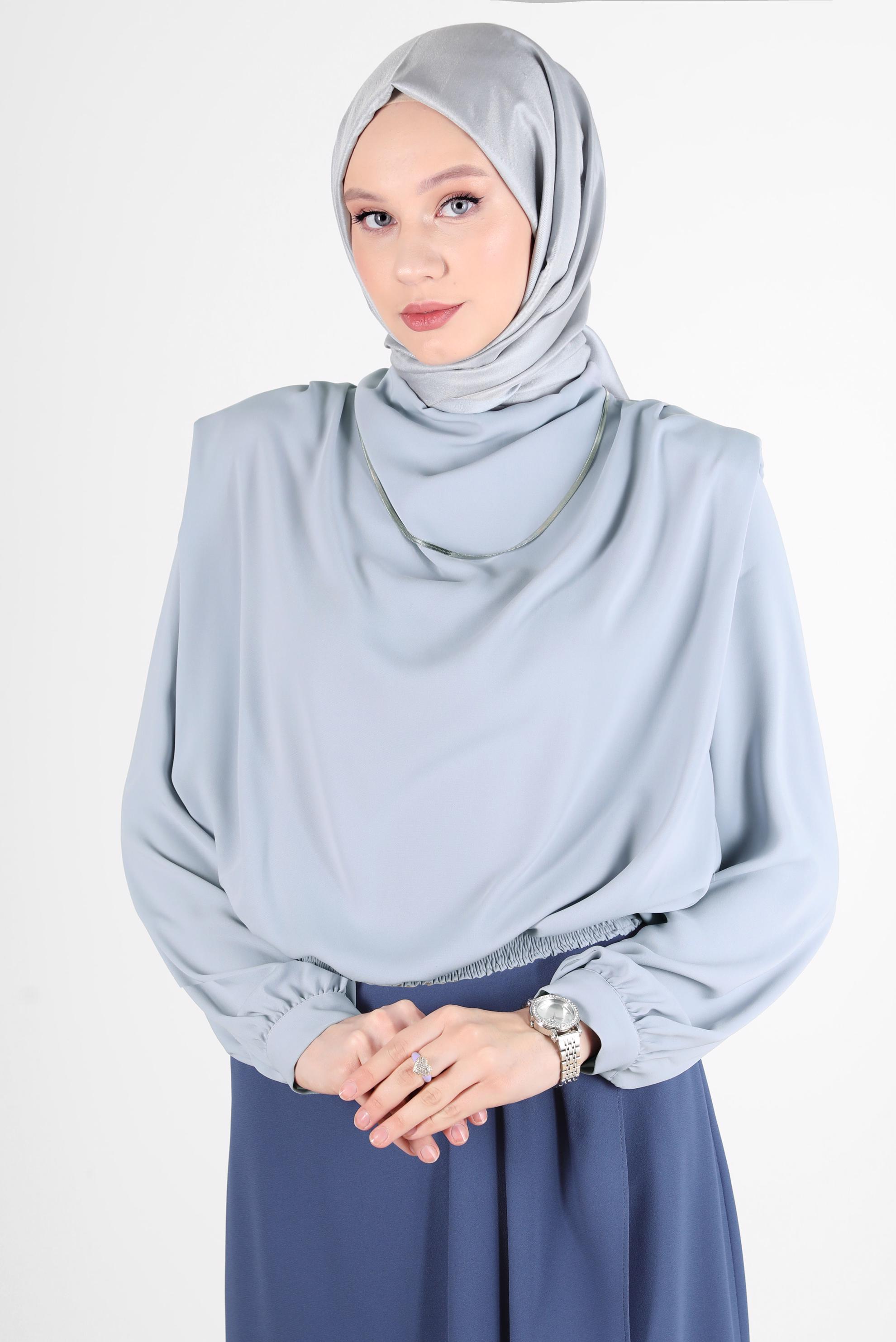 Tesettür giyim GRİ BELİ LASTİKLİ VATKALI BLUZ 42366	