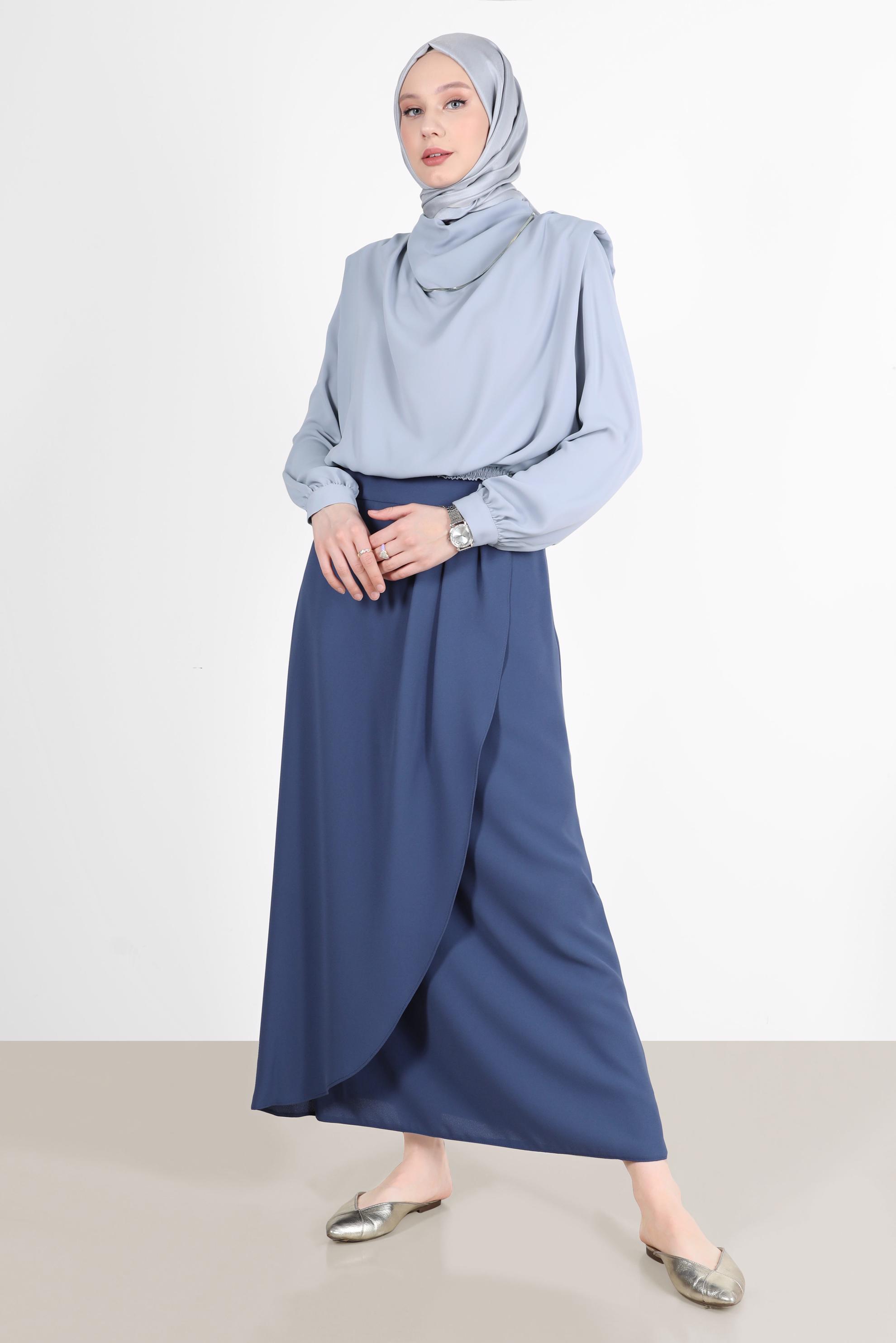 Tesettür giyim GRİ BELİ LASTİKLİ VATKALI BLUZ 42366	