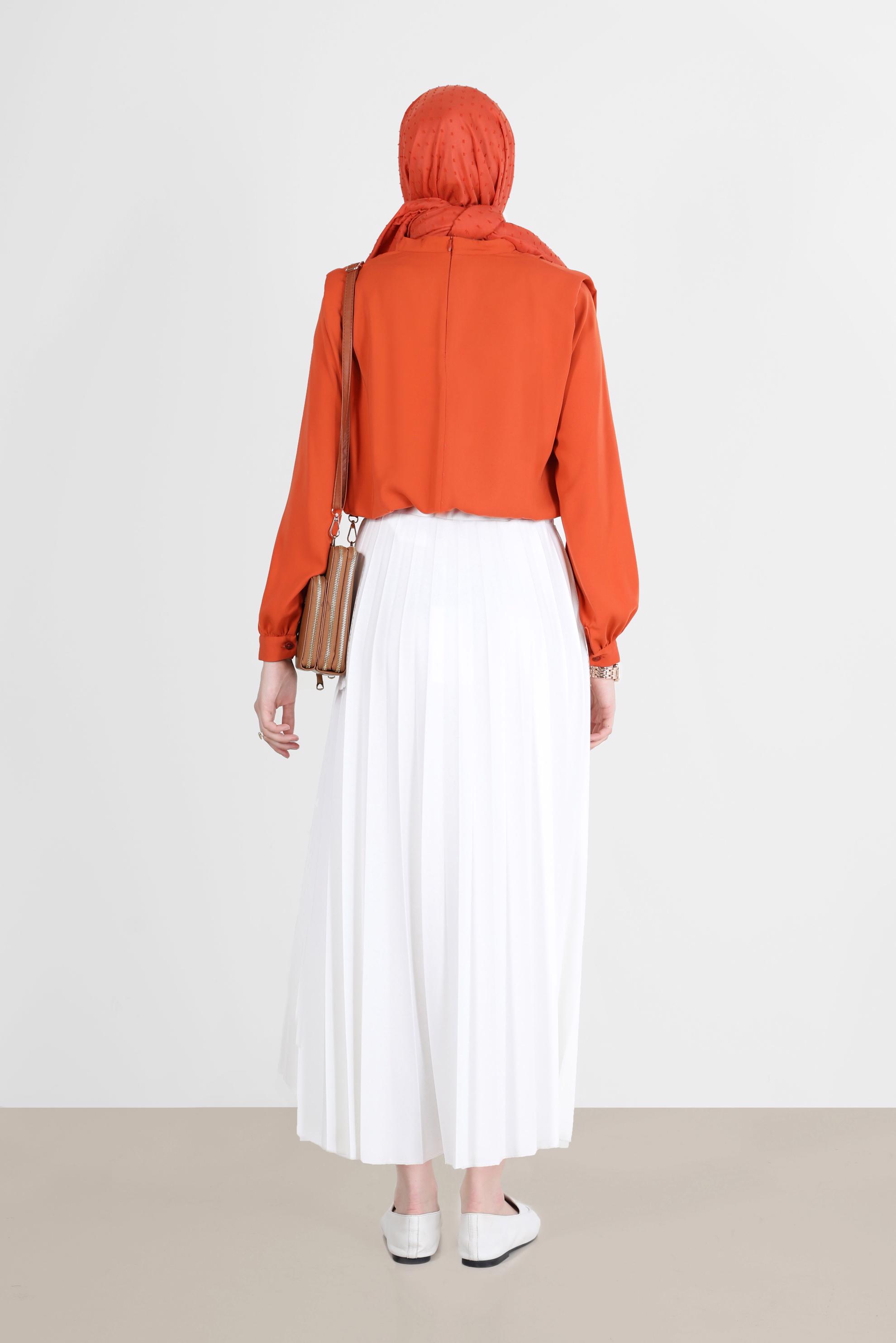 Tesettür giyim TURUNCU BELİ LASTİKLİ VATKALI BLUZ 42366	