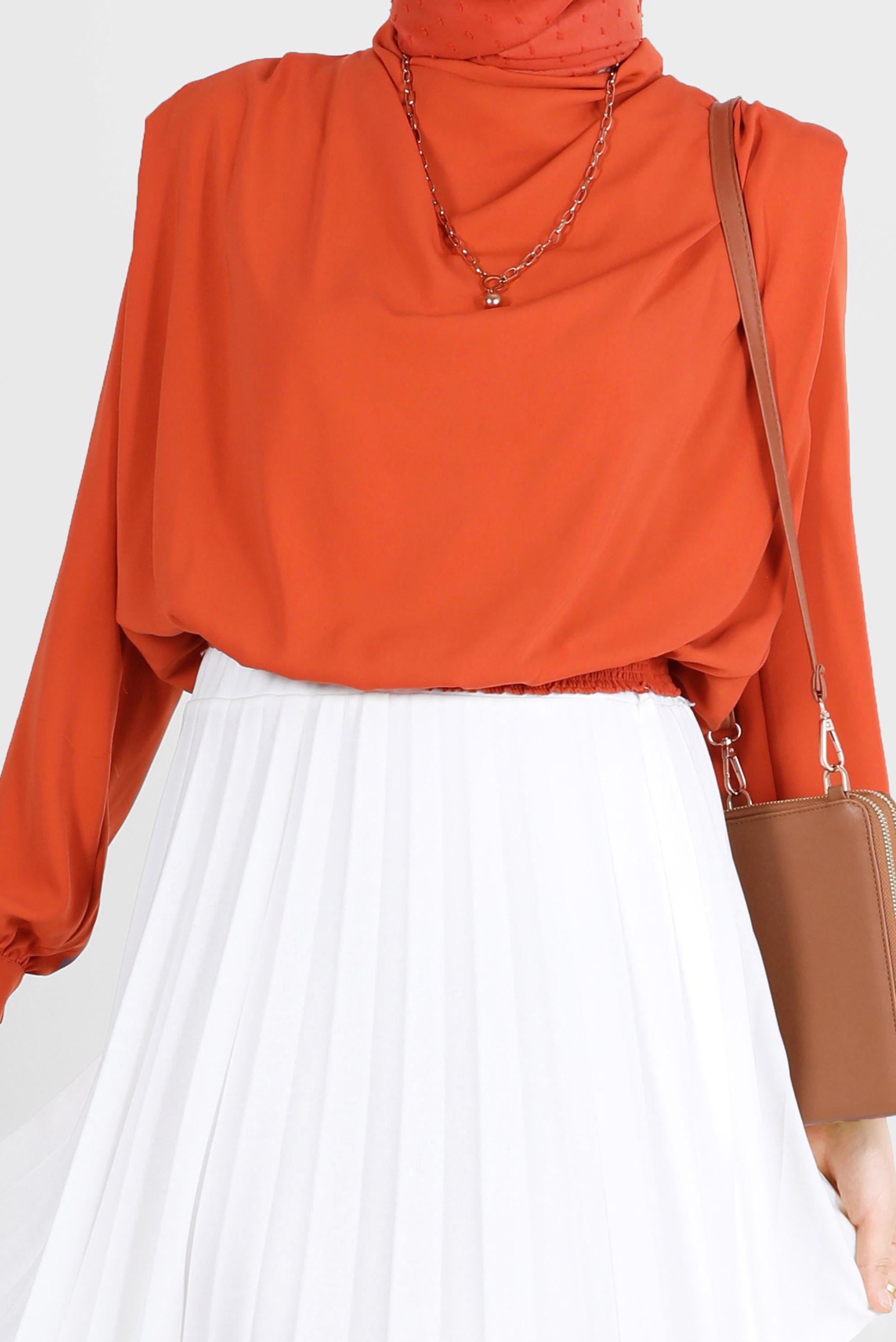 Tesettür giyim TURUNCU BELİ LASTİKLİ VATKALI BLUZ 42366	