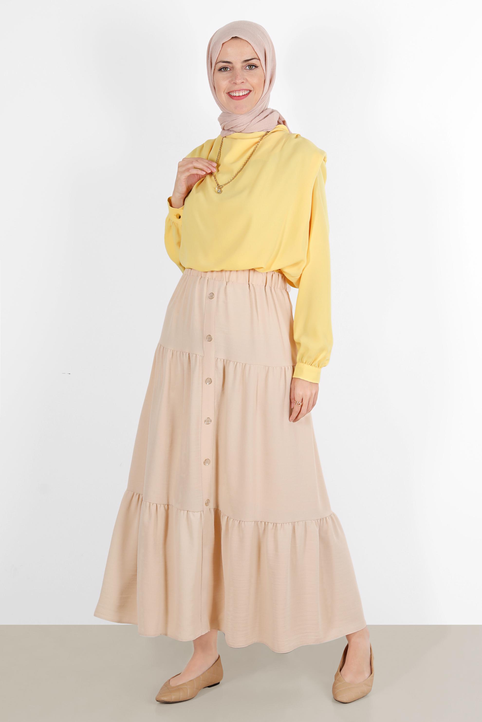 Tesettür giyim SARI BELİ LASTİKLİ VATKALI BLUZ 42366	