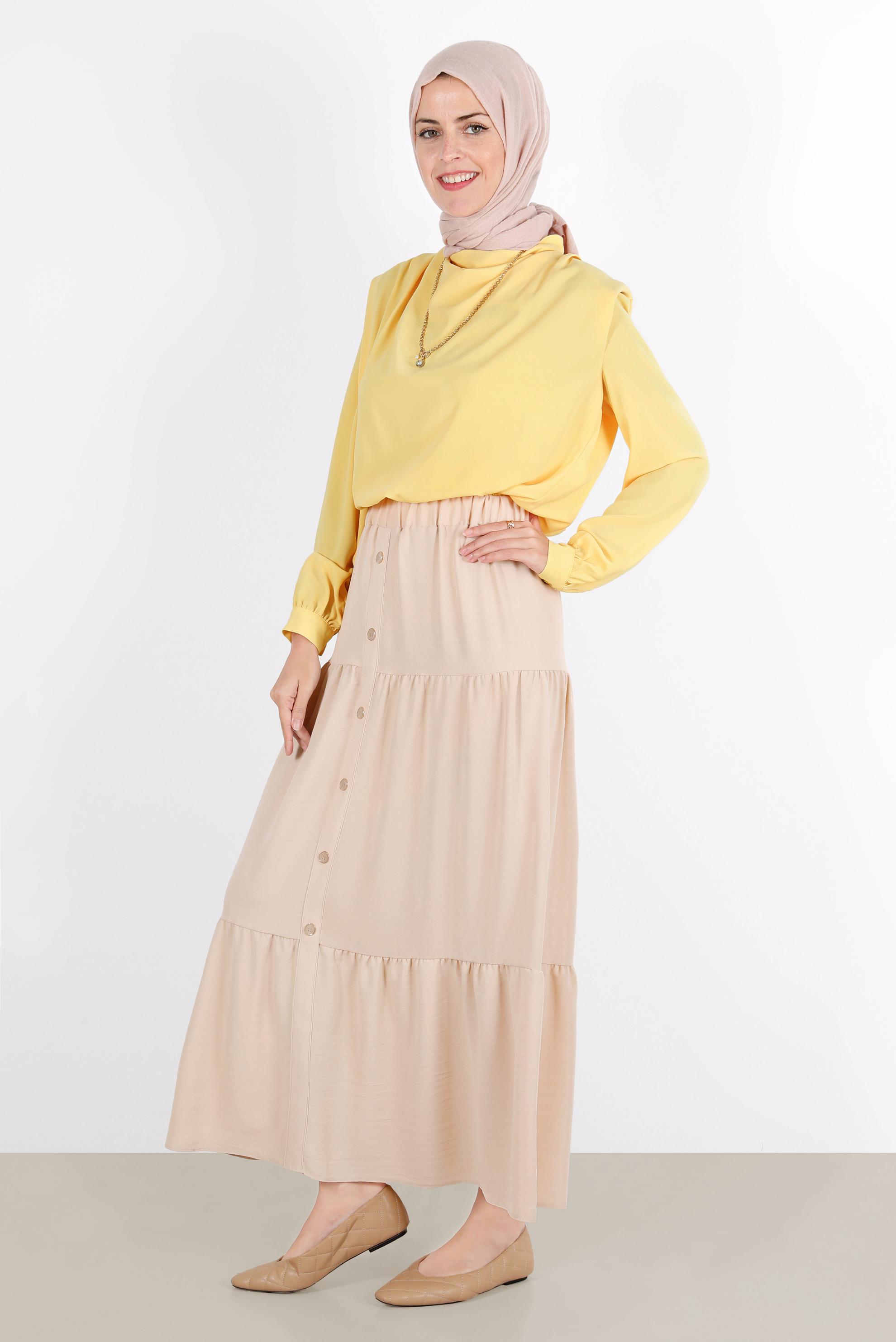 Tesettür giyim SARI BELİ LASTİKLİ VATKALI BLUZ 42366	