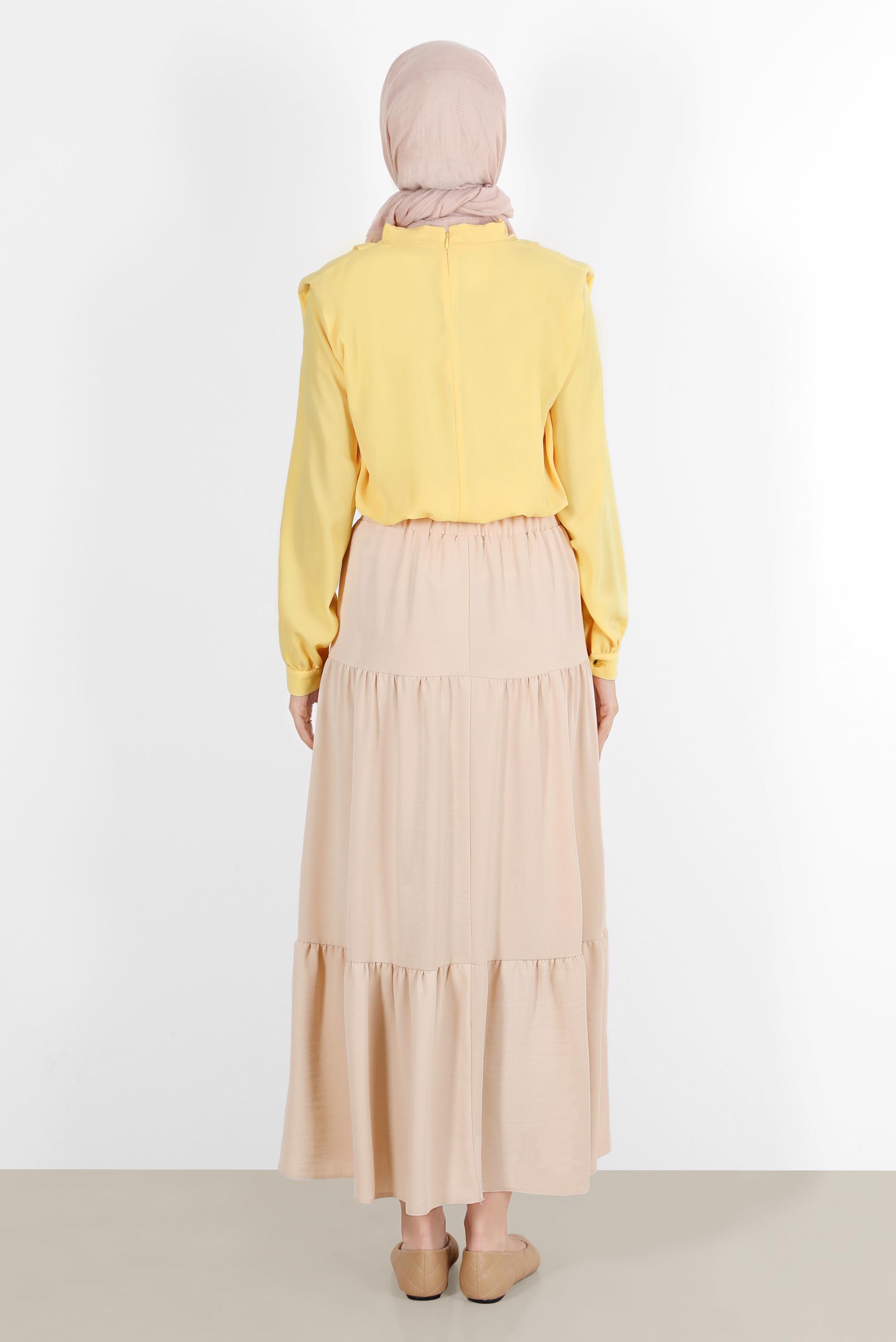 Tesettür giyim SARI BELİ LASTİKLİ VATKALI BLUZ 42366	