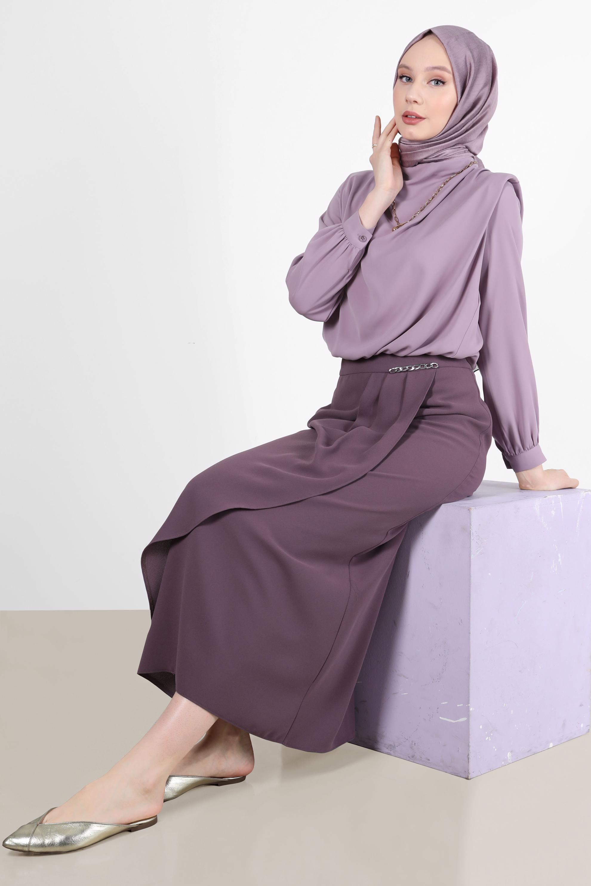 Tesettür giyim MOR BELİ LASTİKLİ VATKALI BLUZ 42366	