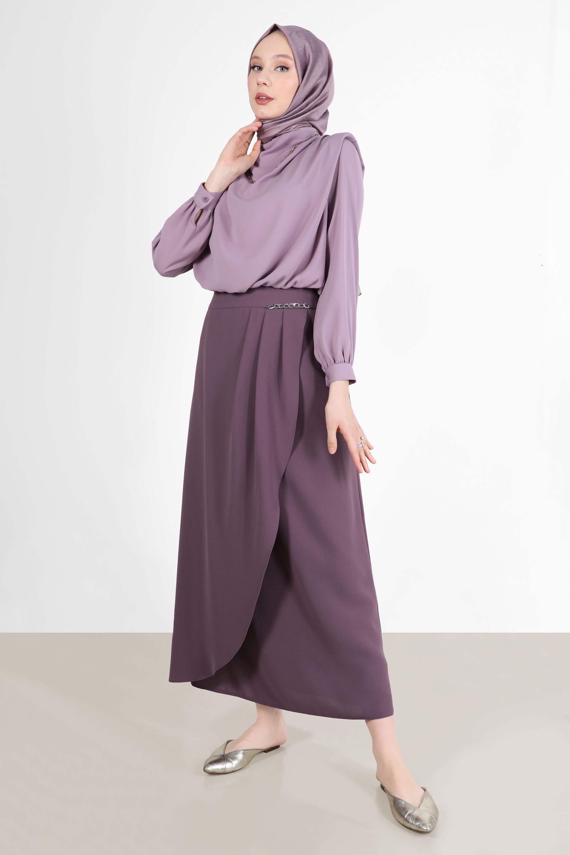 Tesettür giyim MOR BELİ LASTİKLİ VATKALI BLUZ 42366	