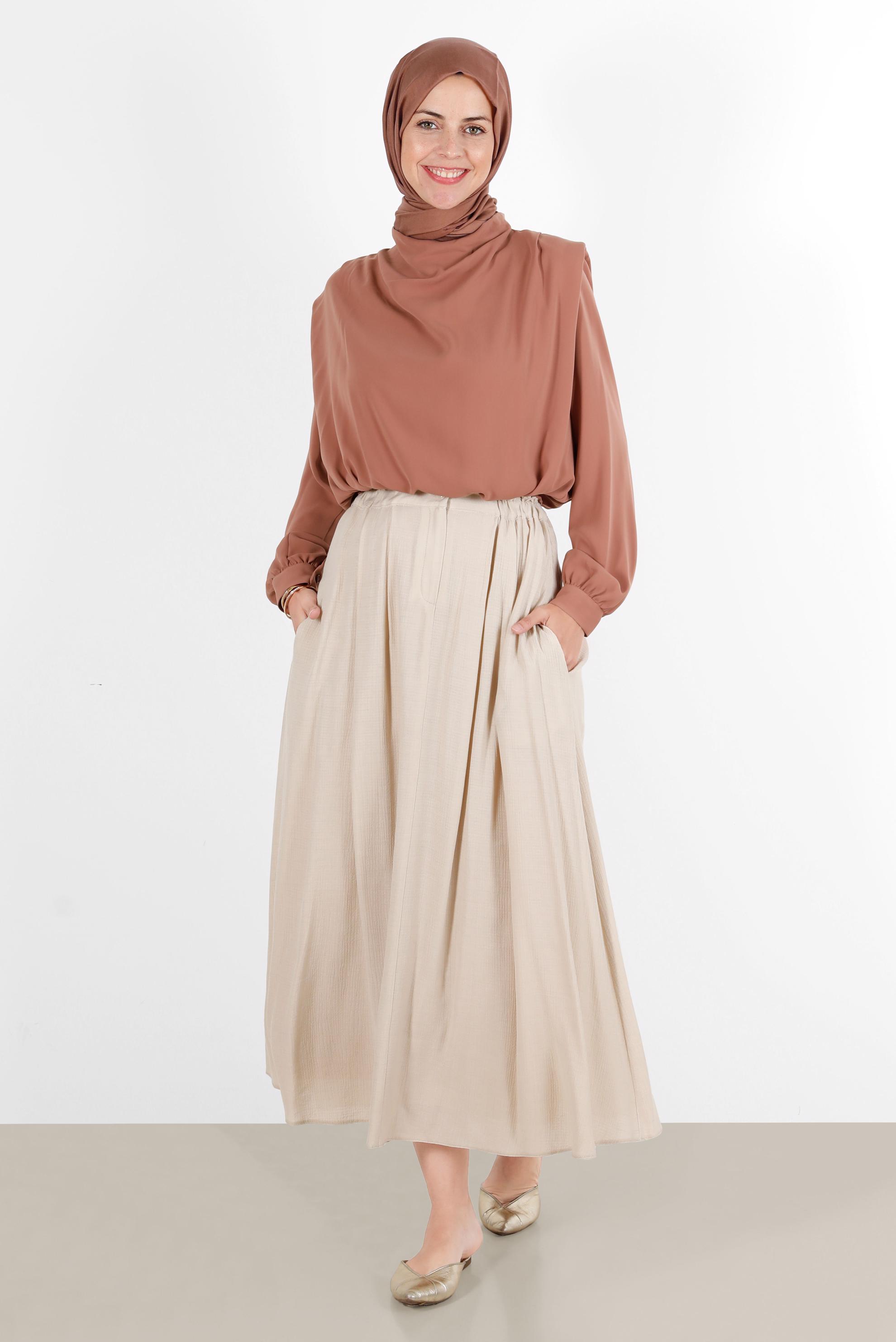 Hijab clothing BROWN ELASTIC WAIST PADDED BLOUSE 42366 