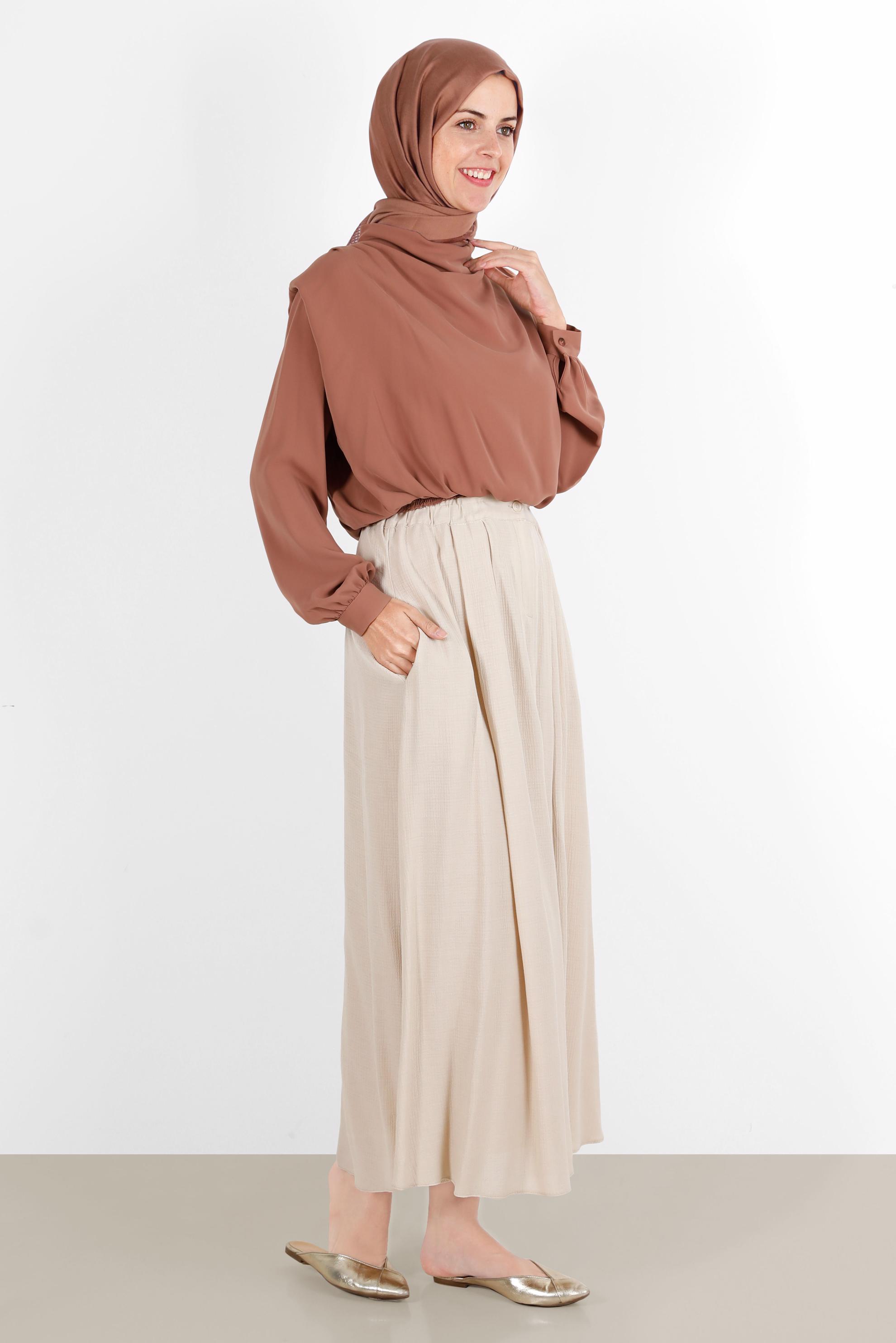 Hijab clothing BROWN ELASTIC WAIST PADDED BLOUSE 42366 