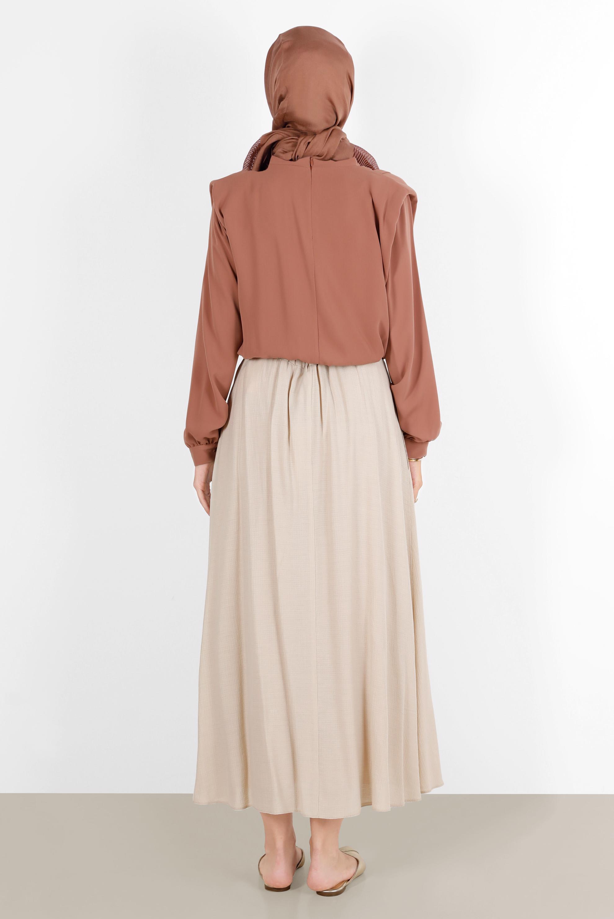 Hijab clothing BROWN ELASTIC WAIST PADDED BLOUSE 42366 