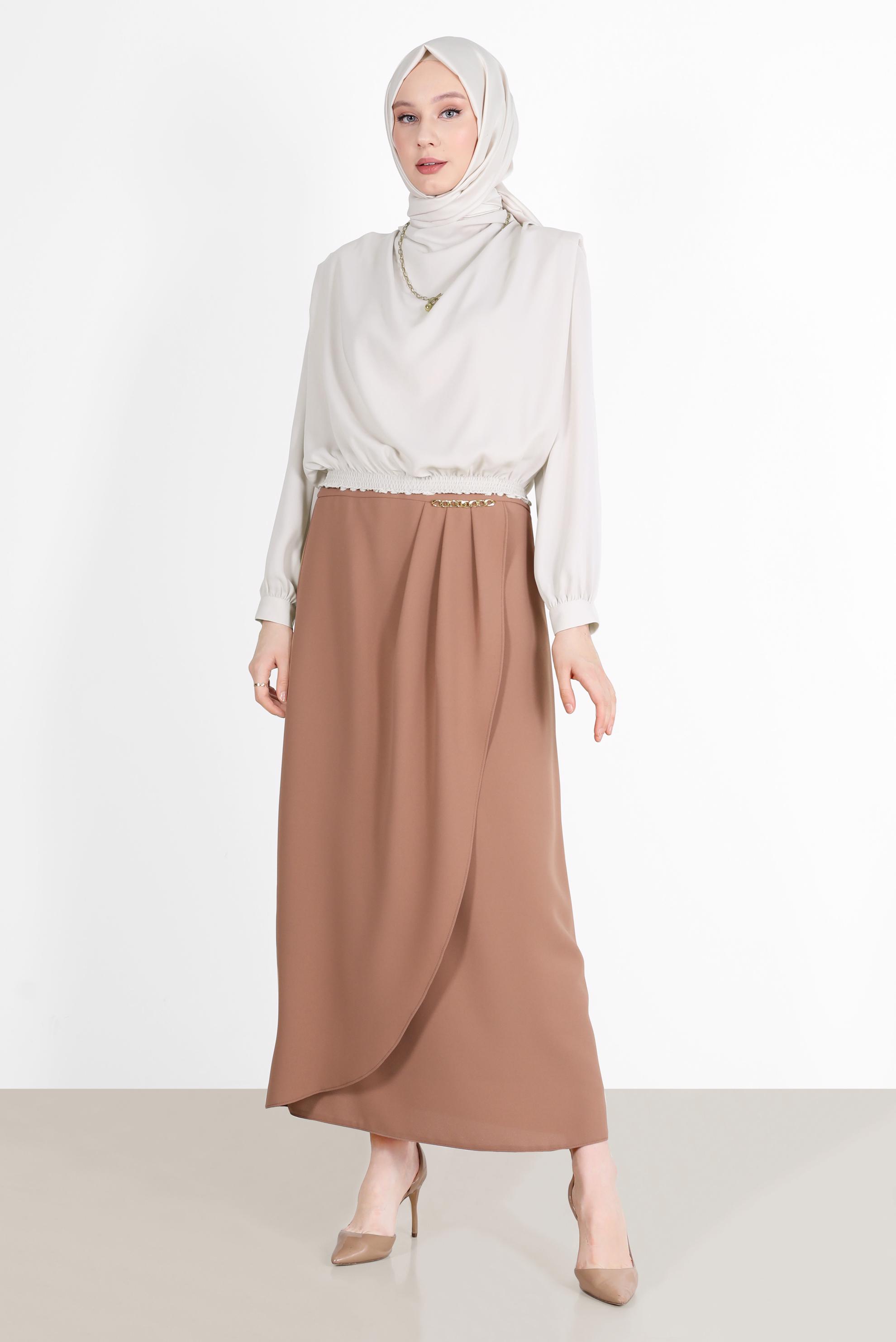 Vêtements hijab ÉCRUE BLOUSE REMBOURRÉE À TAILLE ÉLASTIQUE 42366