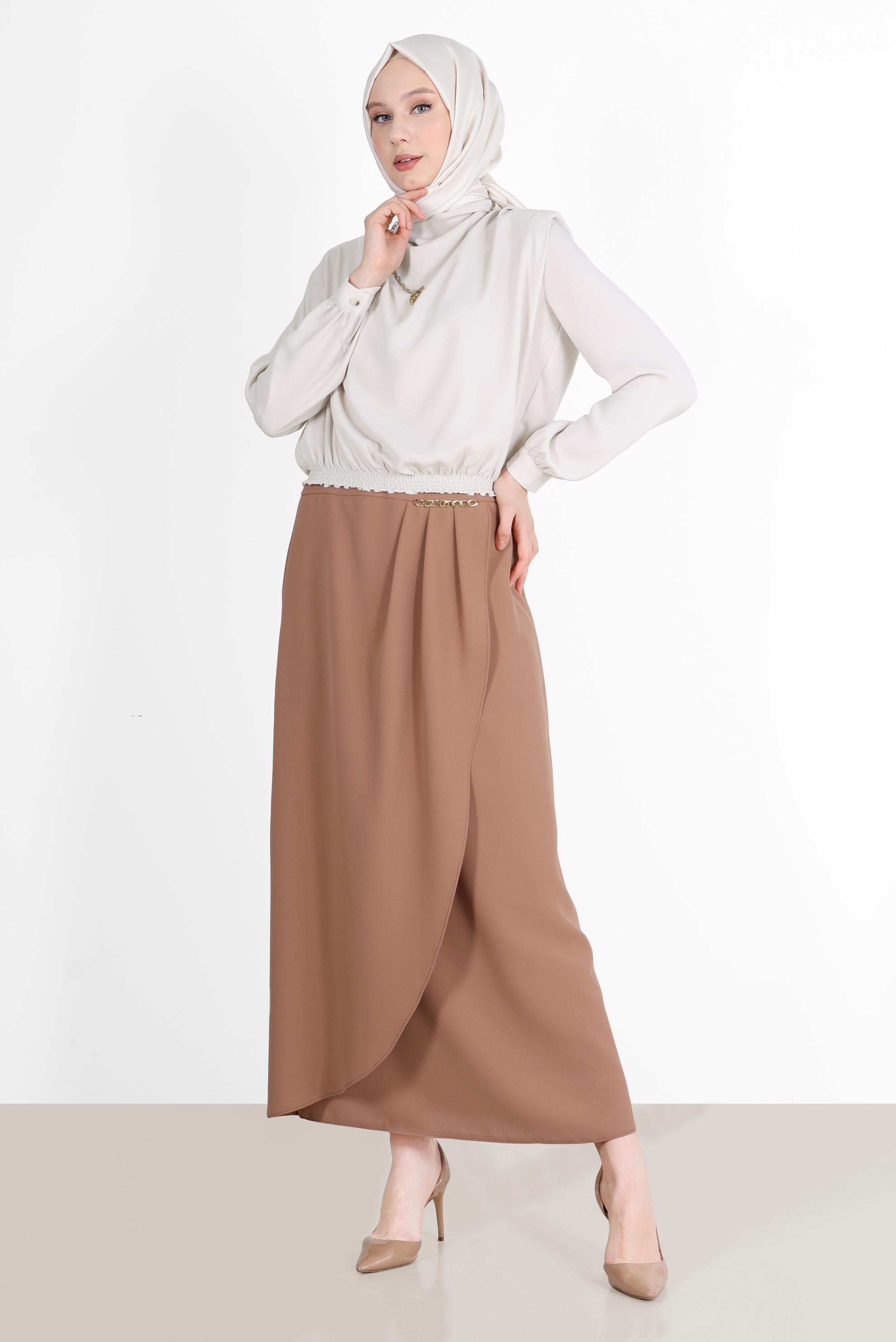 Vêtements hijab ÉCRUE BLOUSE REMBOURRÉE À TAILLE ÉLASTIQUE 42366