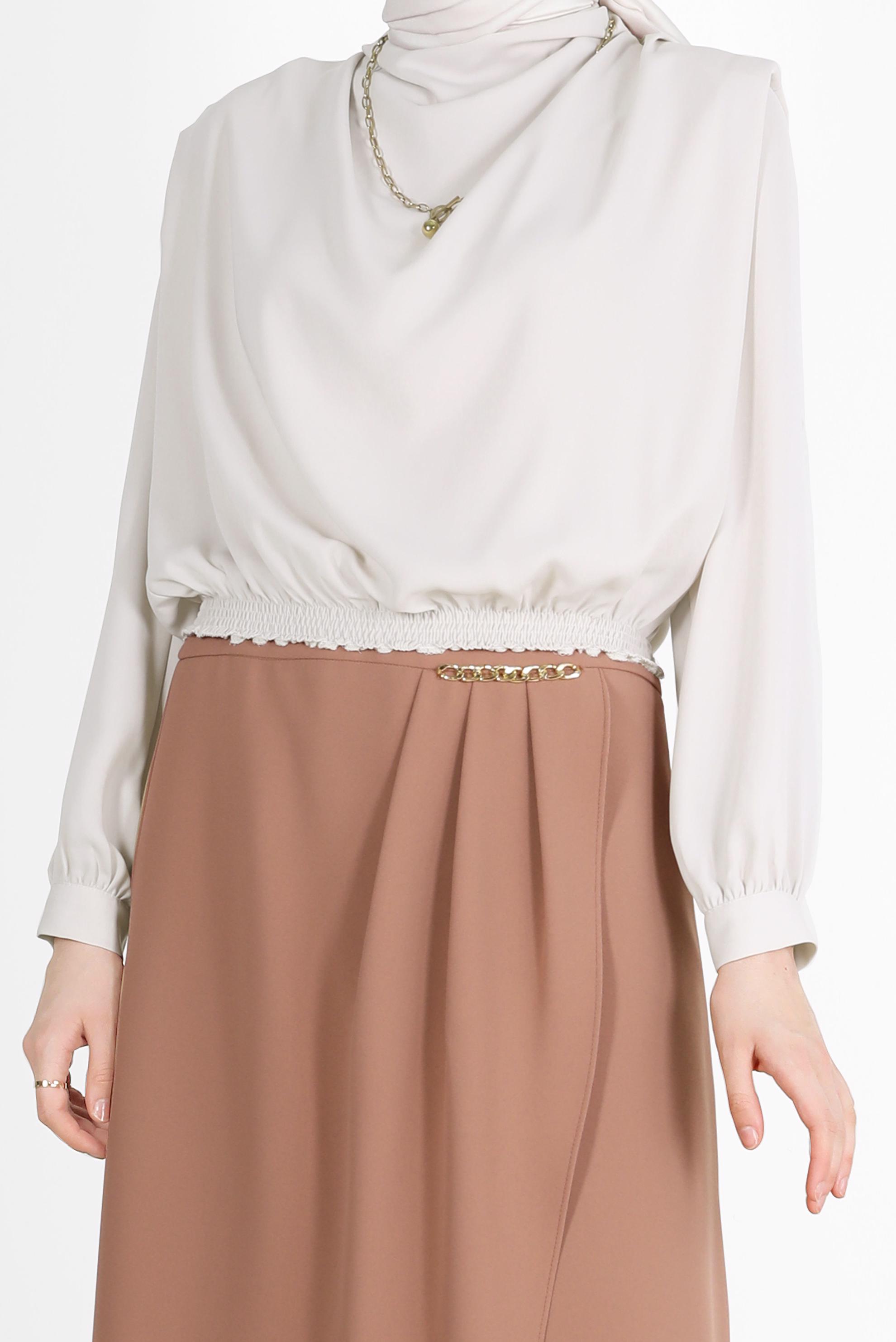 Vêtements hijab ÉCRUE BLOUSE REMBOURRÉE À TAILLE ÉLASTIQUE 42366