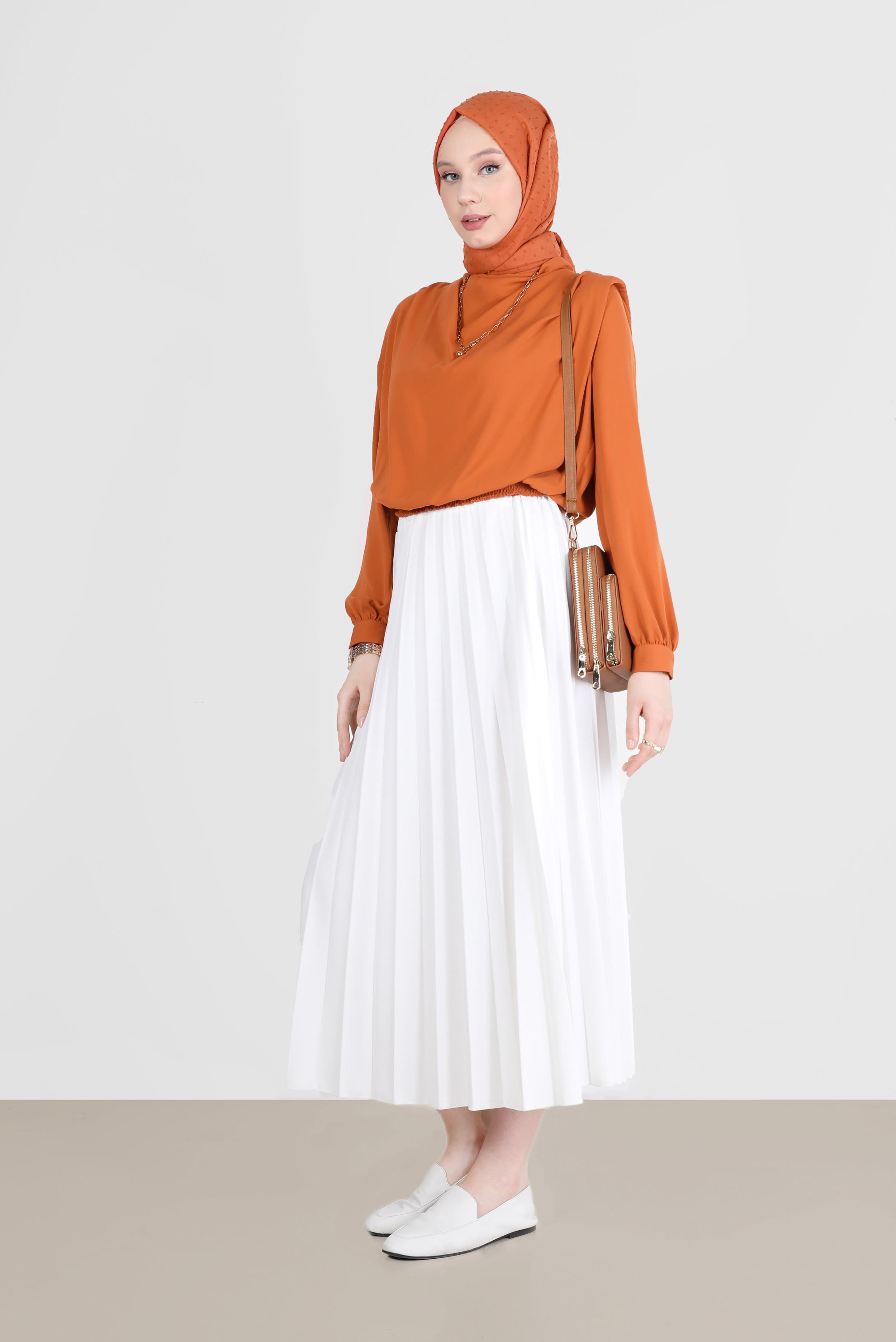 Tesettür giyim TABA BELİ LASTİKLİ VATKALI BLUZ 42366	