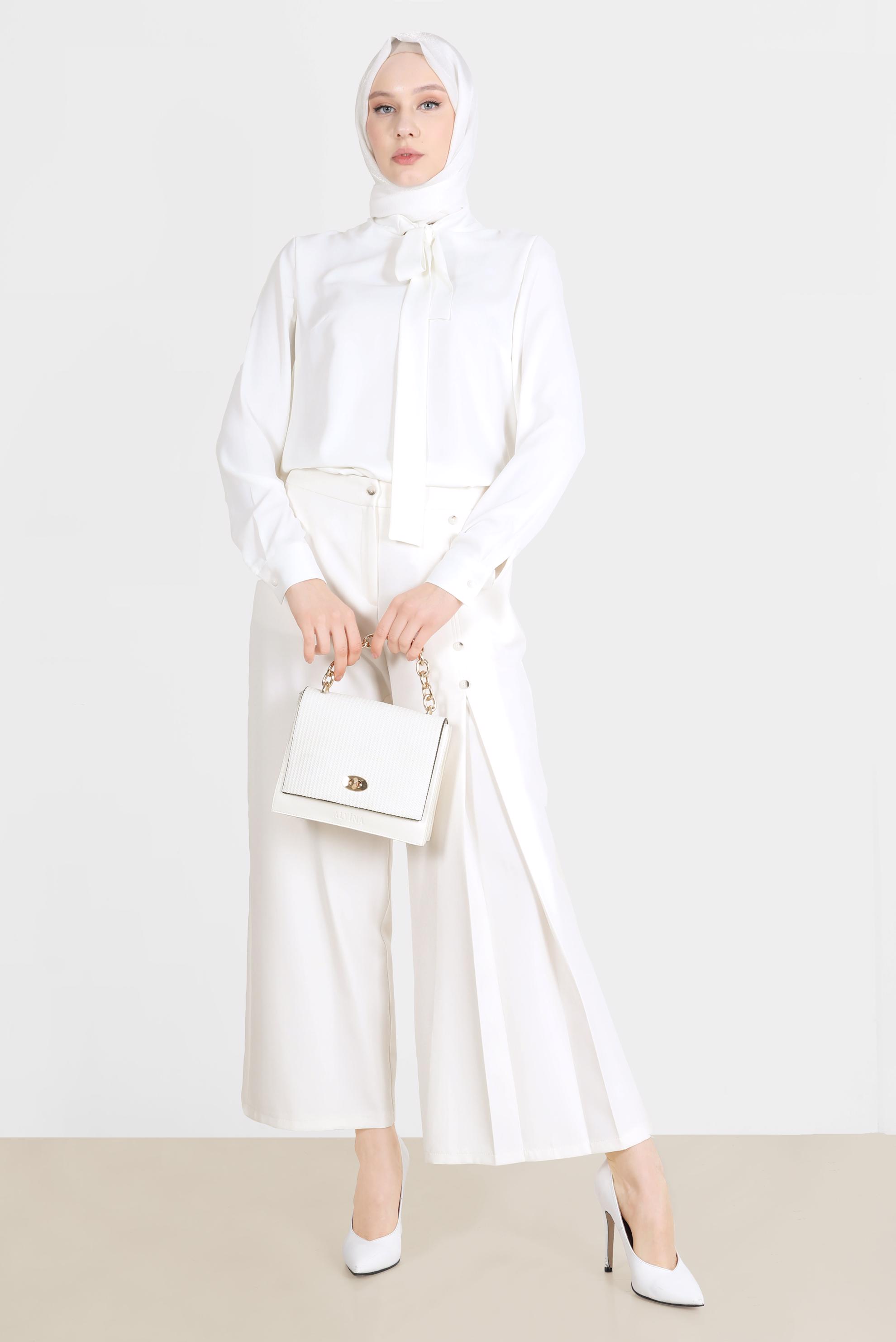 Tesettür giyim BEYAZ YAKASI BAĞLAMA DETAYLI TUNİK 42628 