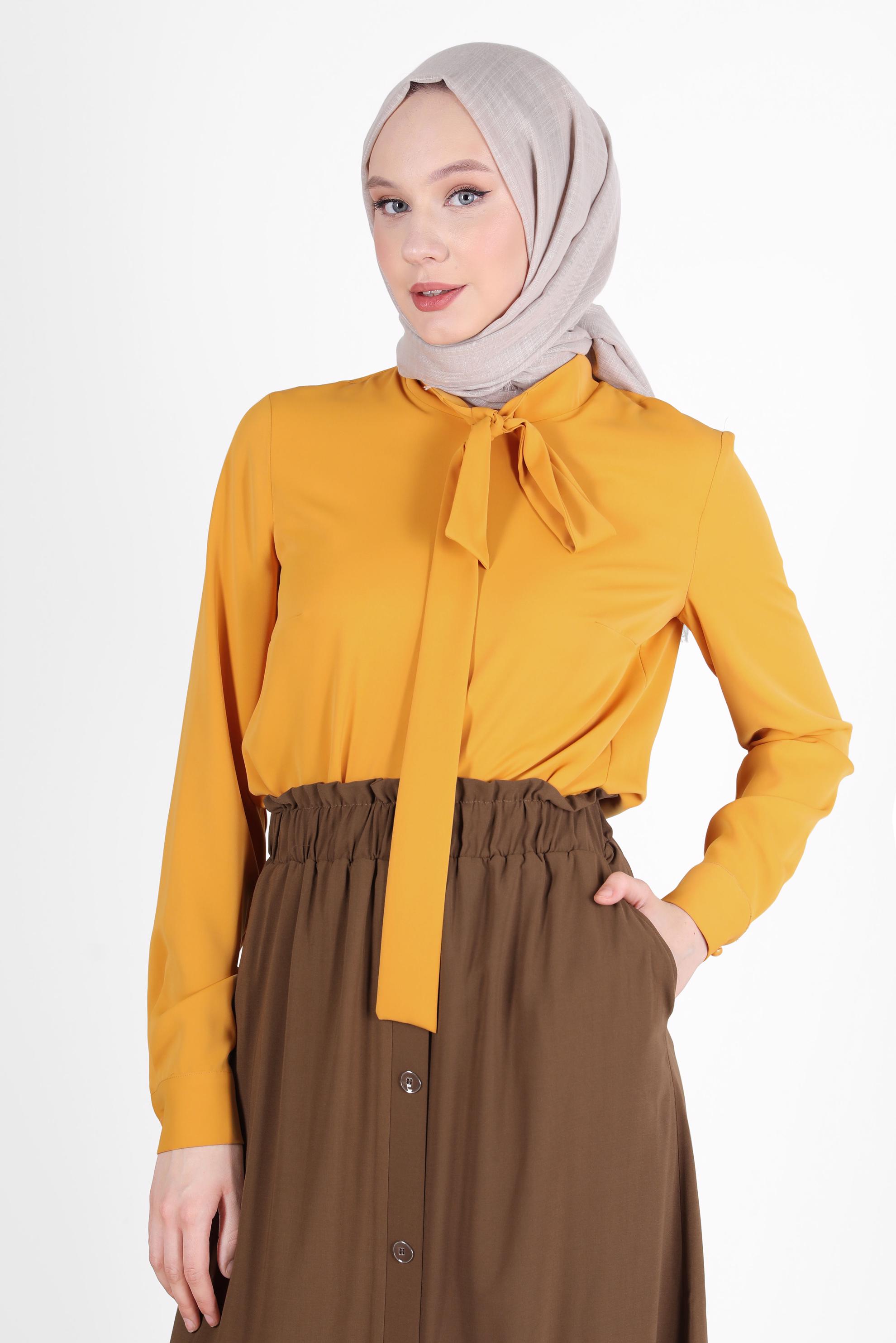 Tesettür giyim SARI YAKASI BAĞLAMA DETAYLI TUNİK 42628 
