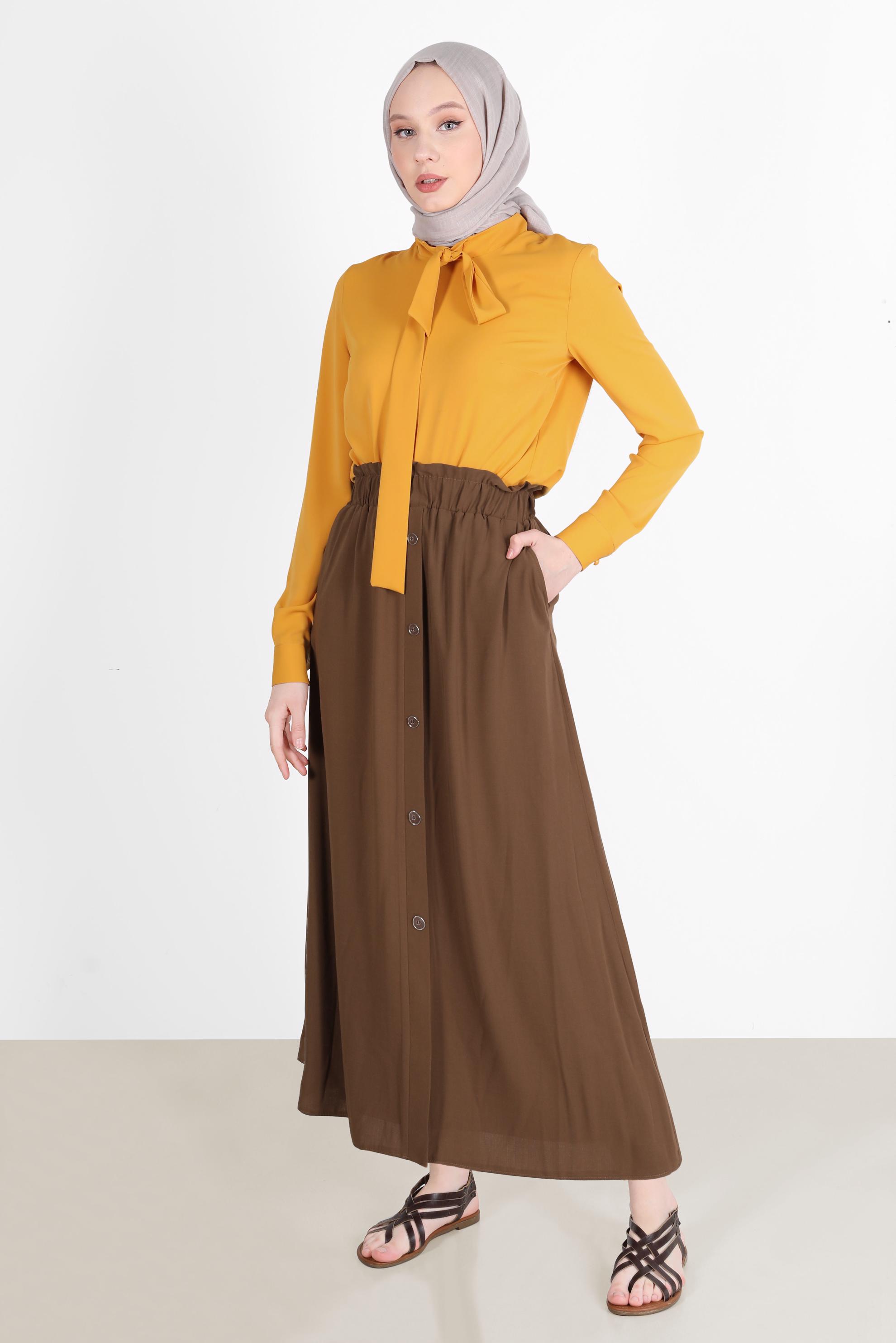 Tesettür giyim SARI YAKASI BAĞLAMA DETAYLI TUNİK 42628 