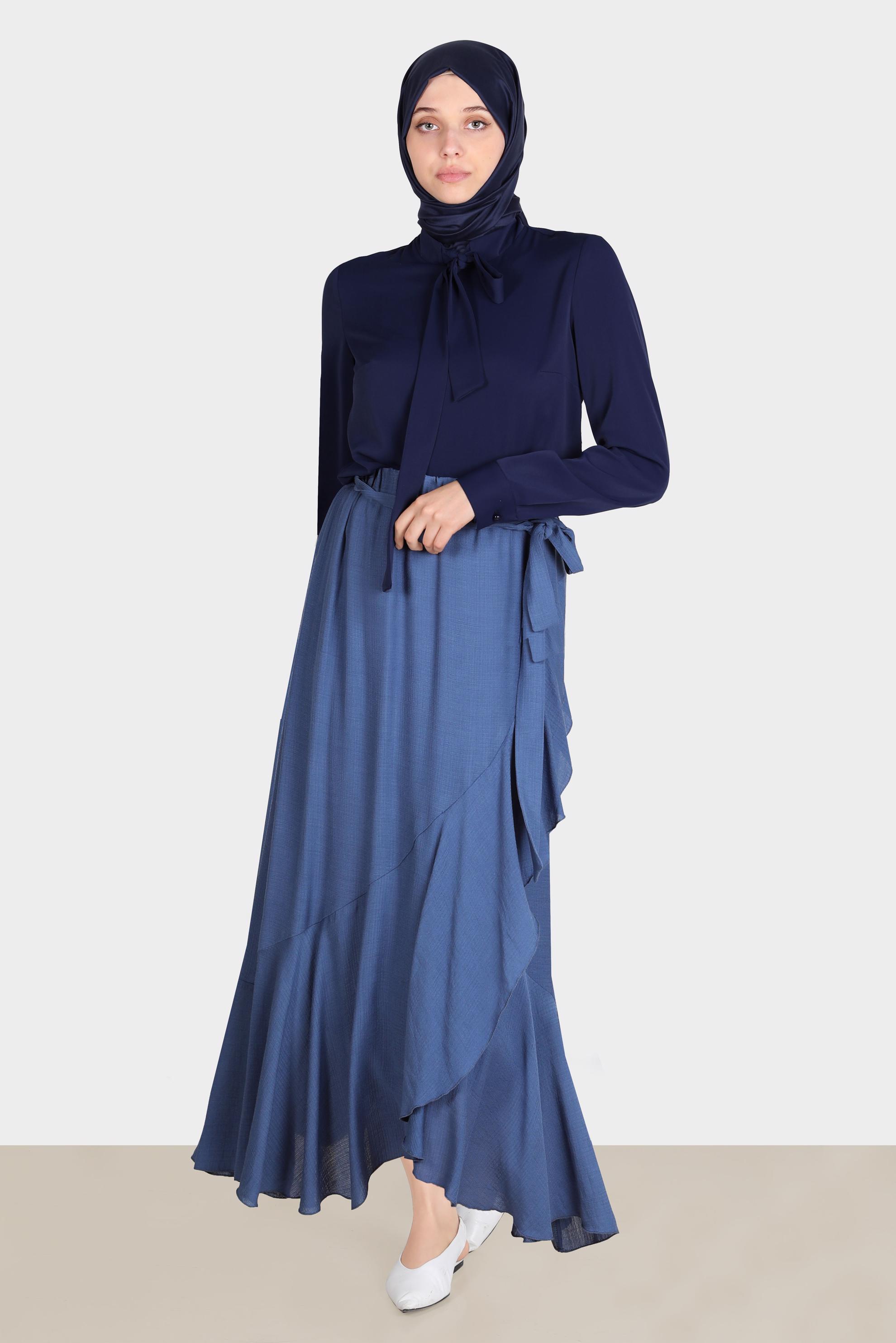 Hijab clothing NAVY BLUE TIED COLLAR DETAIL BLOUSE 42628 