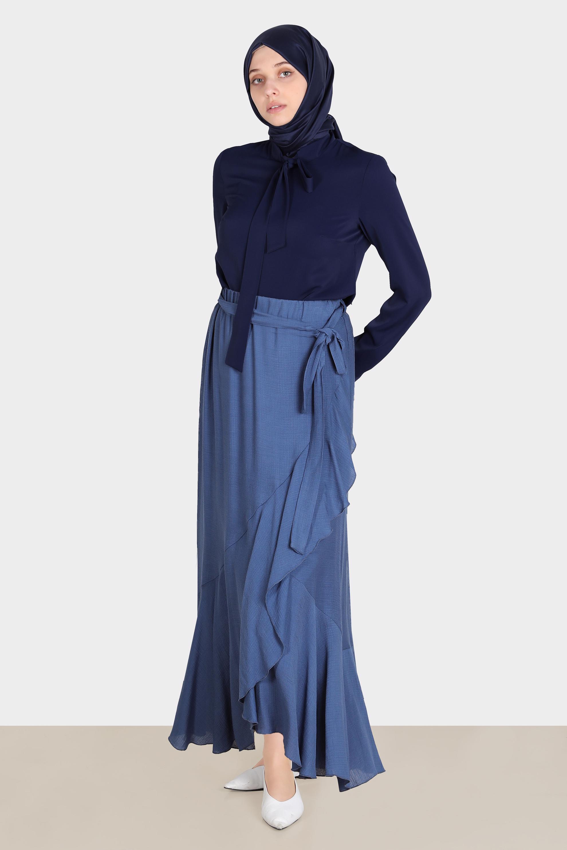 Hijab clothing NAVY BLUE TIED COLLAR DETAIL BLOUSE 42628 