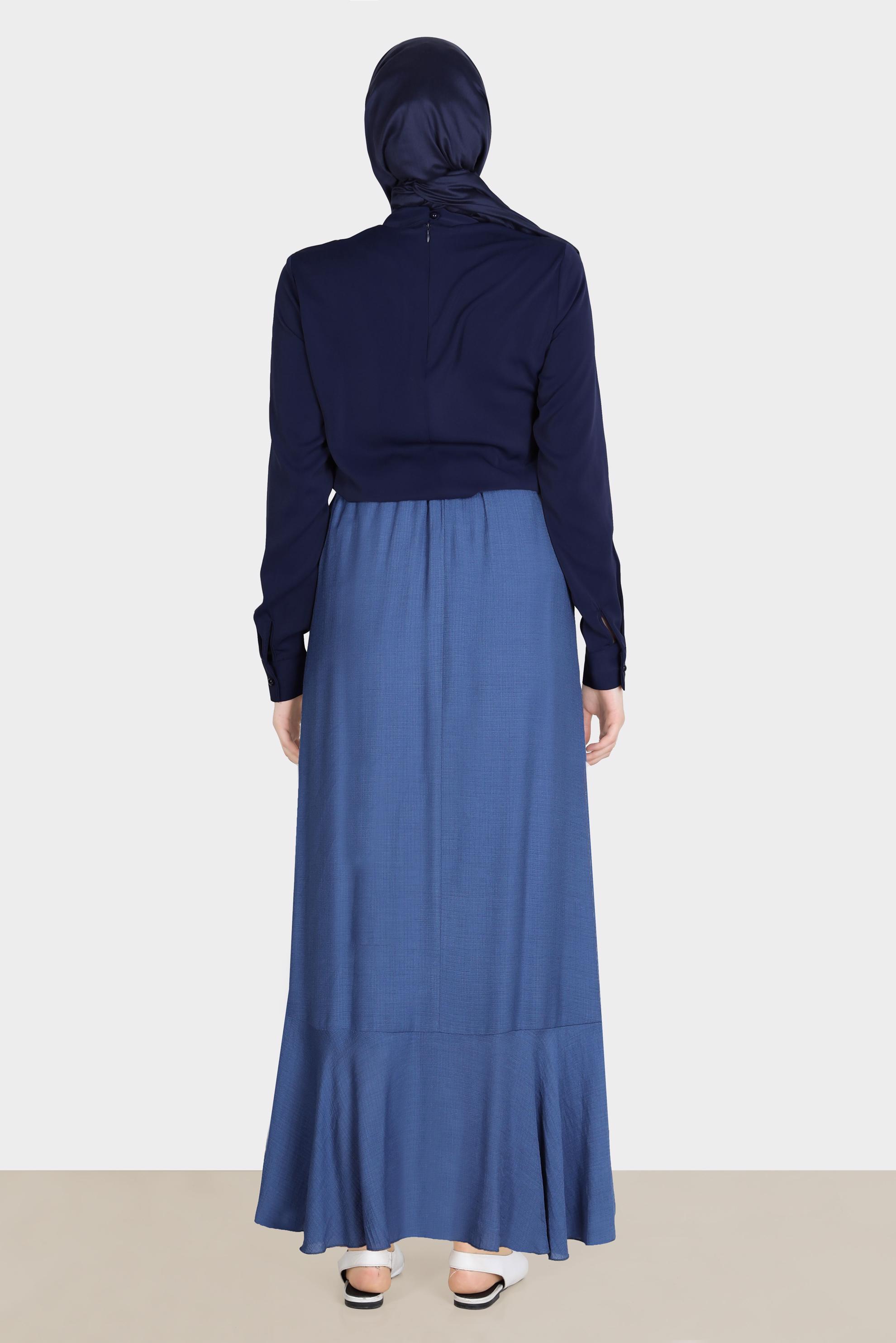 Hijab clothing NAVY BLUE TIED COLLAR DETAIL BLOUSE 42628 