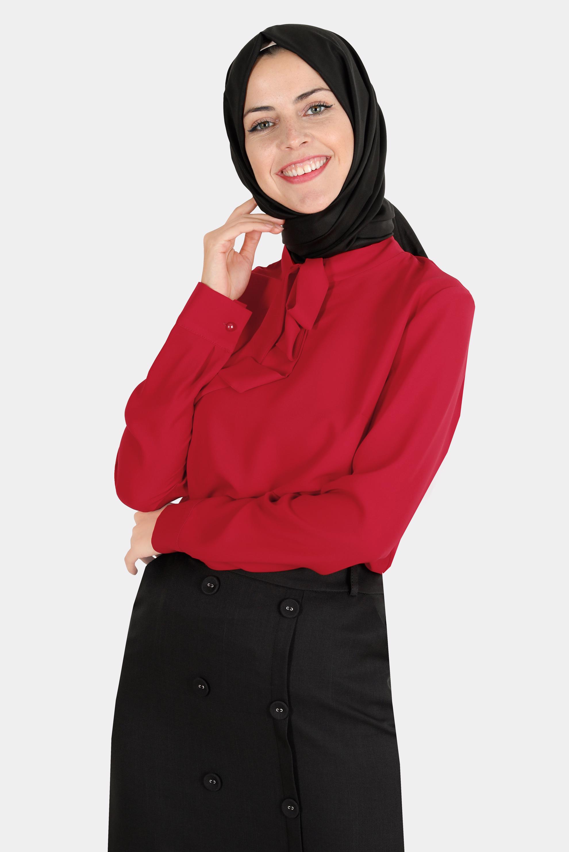 Hijab clothing RED TIED COLLAR BLOUSE 42628-1 