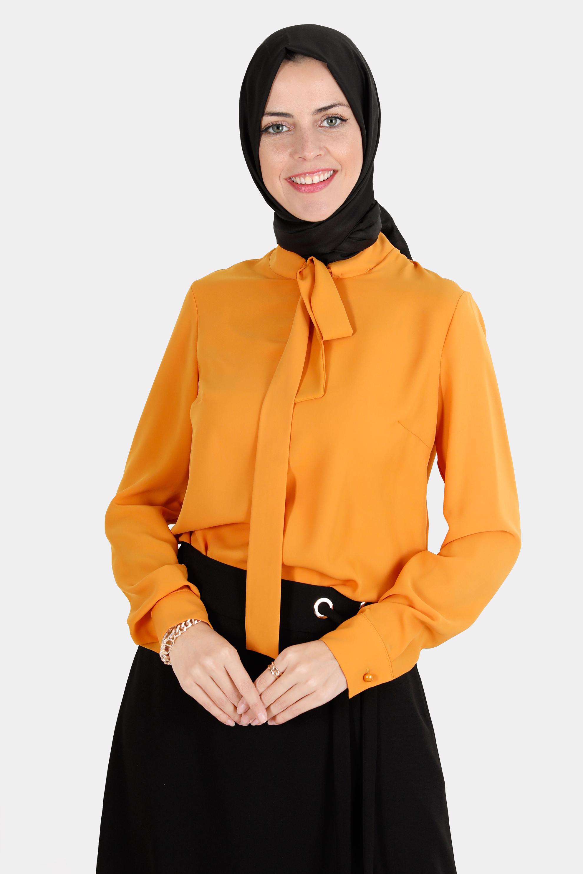 Vêtements hijab JAUNE BLOUSE COL NOUÉ 42628-1
