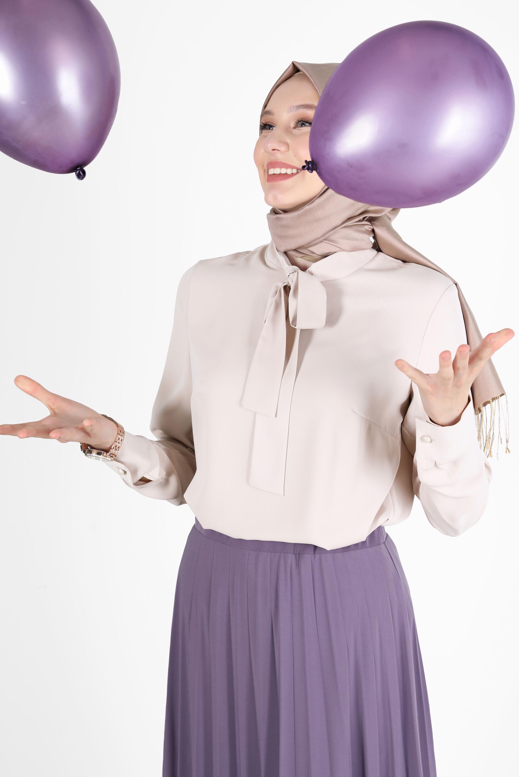 Tesettür giyim BEJ YAKASI BAĞLAMA DETAYLI TUNİK 42628 