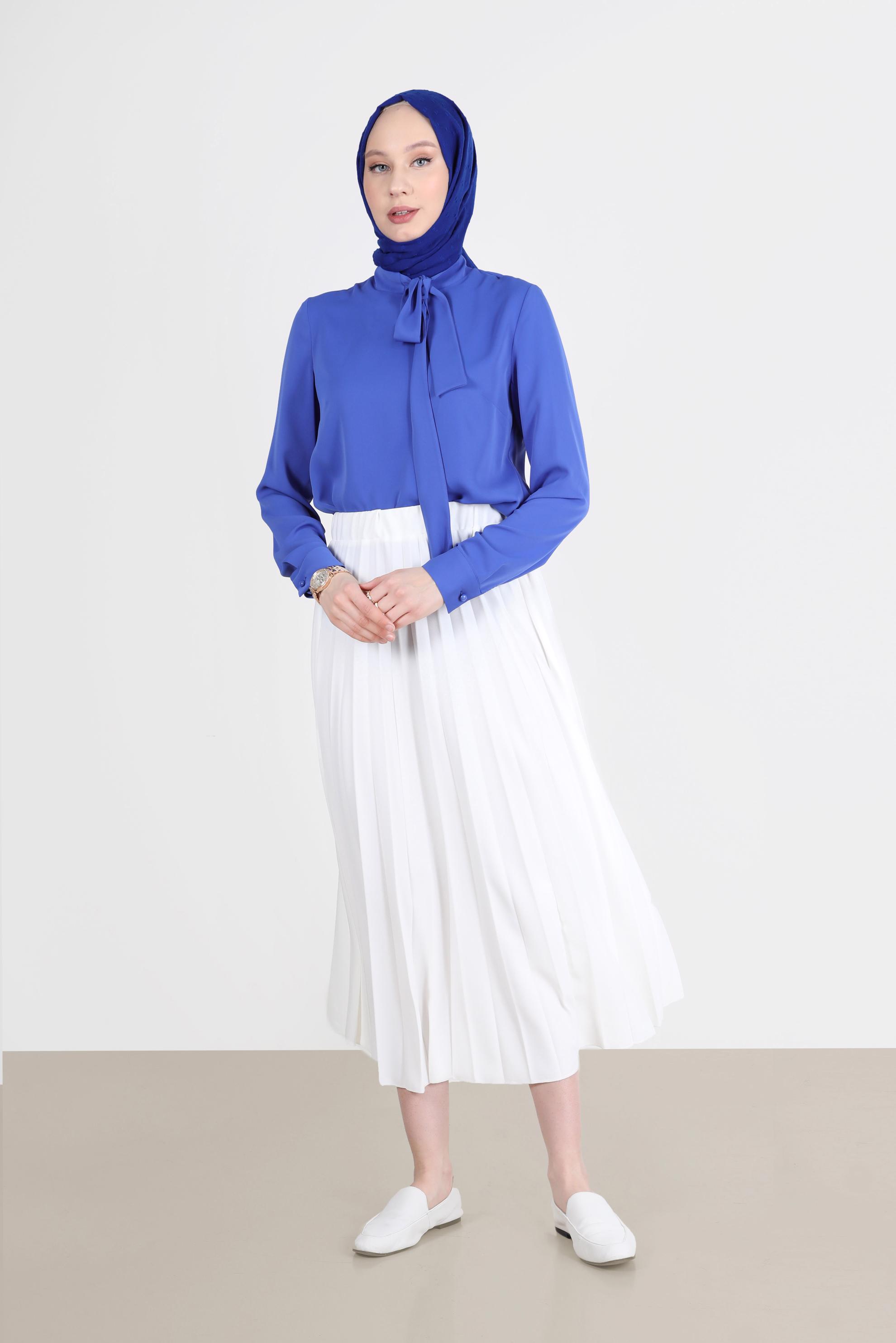 Hijab clothing NAVY BLUE TIED COLLAR DETAIL BLOUSE 42628 