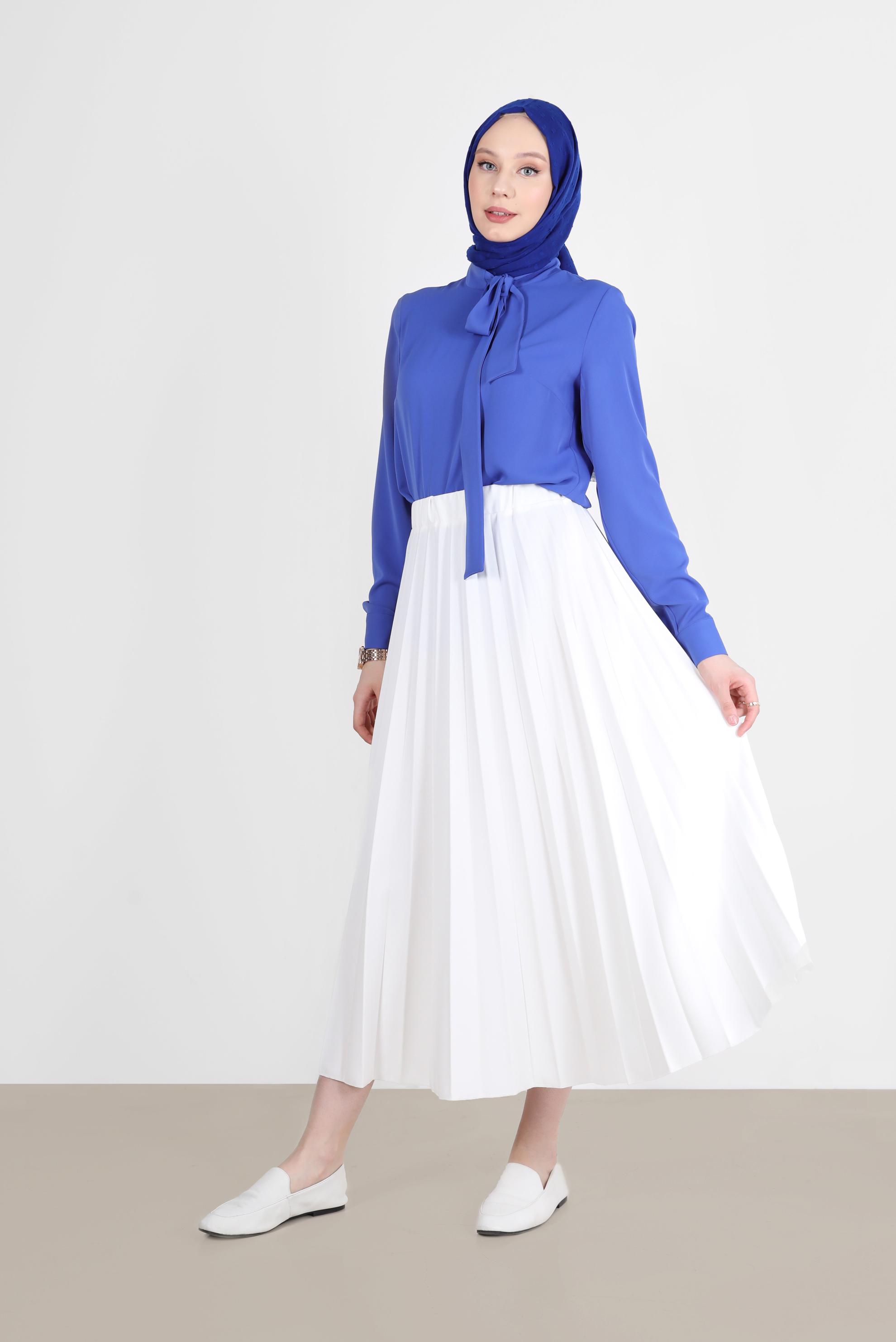 Hijab clothing NAVY BLUE TIED COLLAR DETAIL BLOUSE 42628 