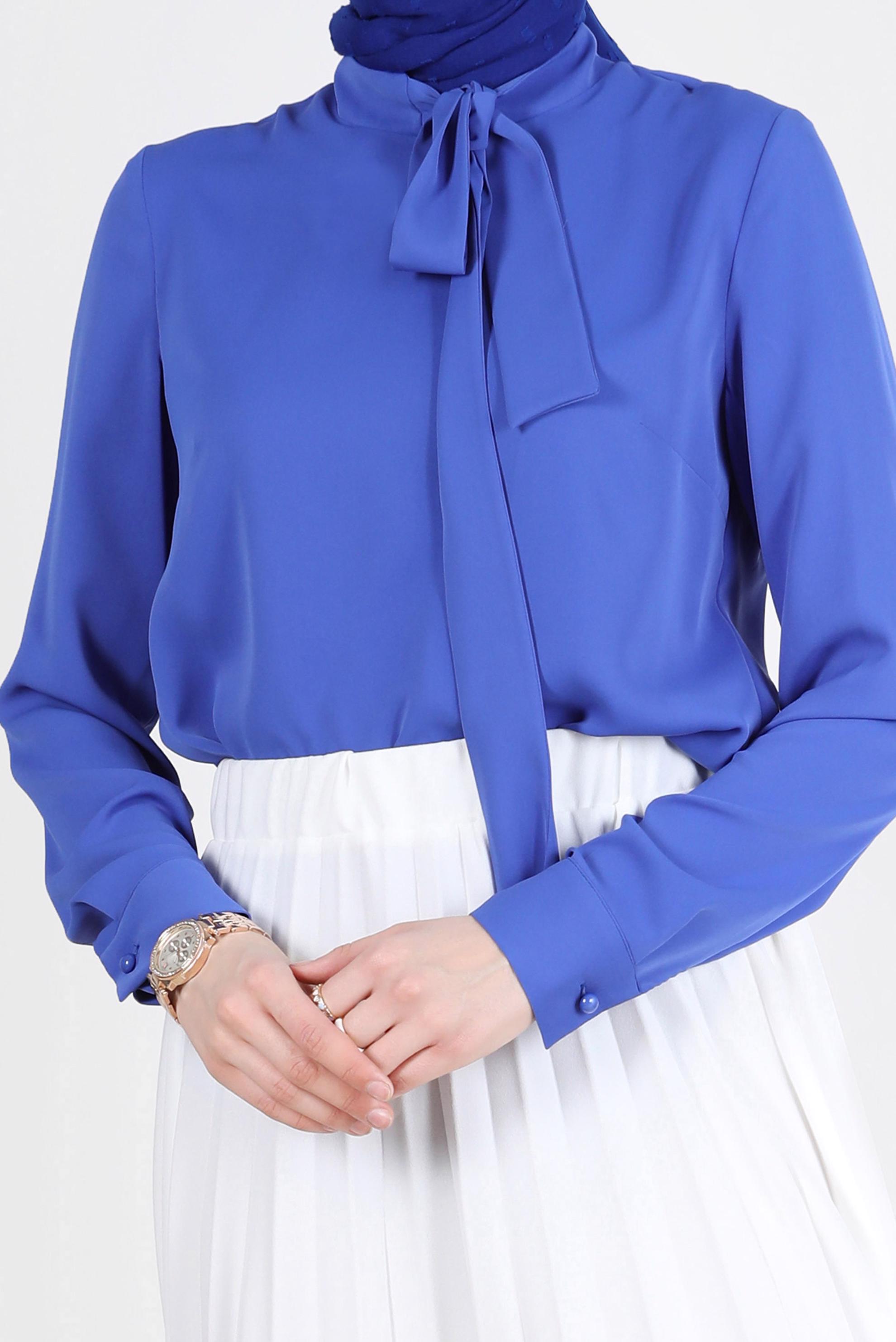 Hijab clothing NAVY BLUE TIED COLLAR DETAIL BLOUSE 42628 