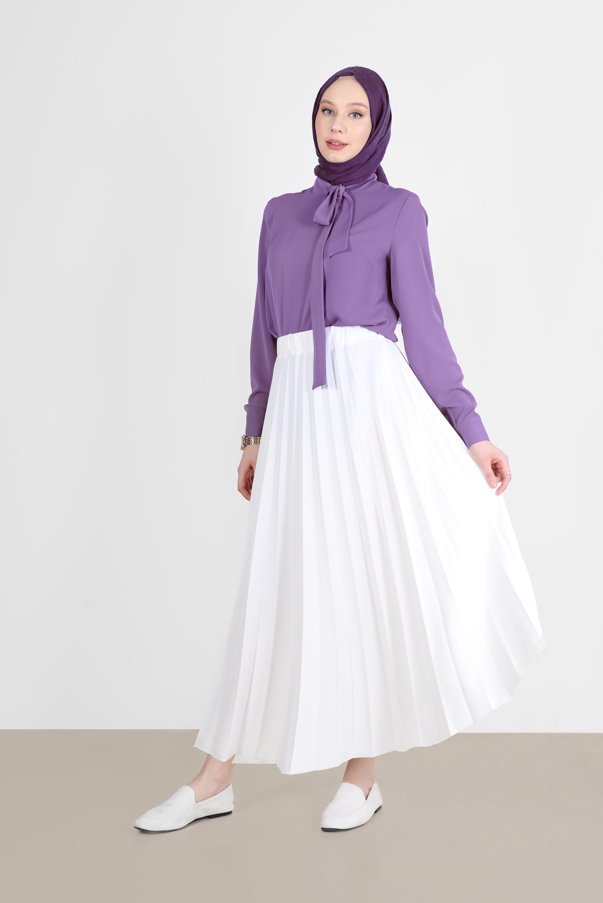 Tesettür giyim MOR YAKASI BAĞLAMA DETAYLI TUNİK 42628 