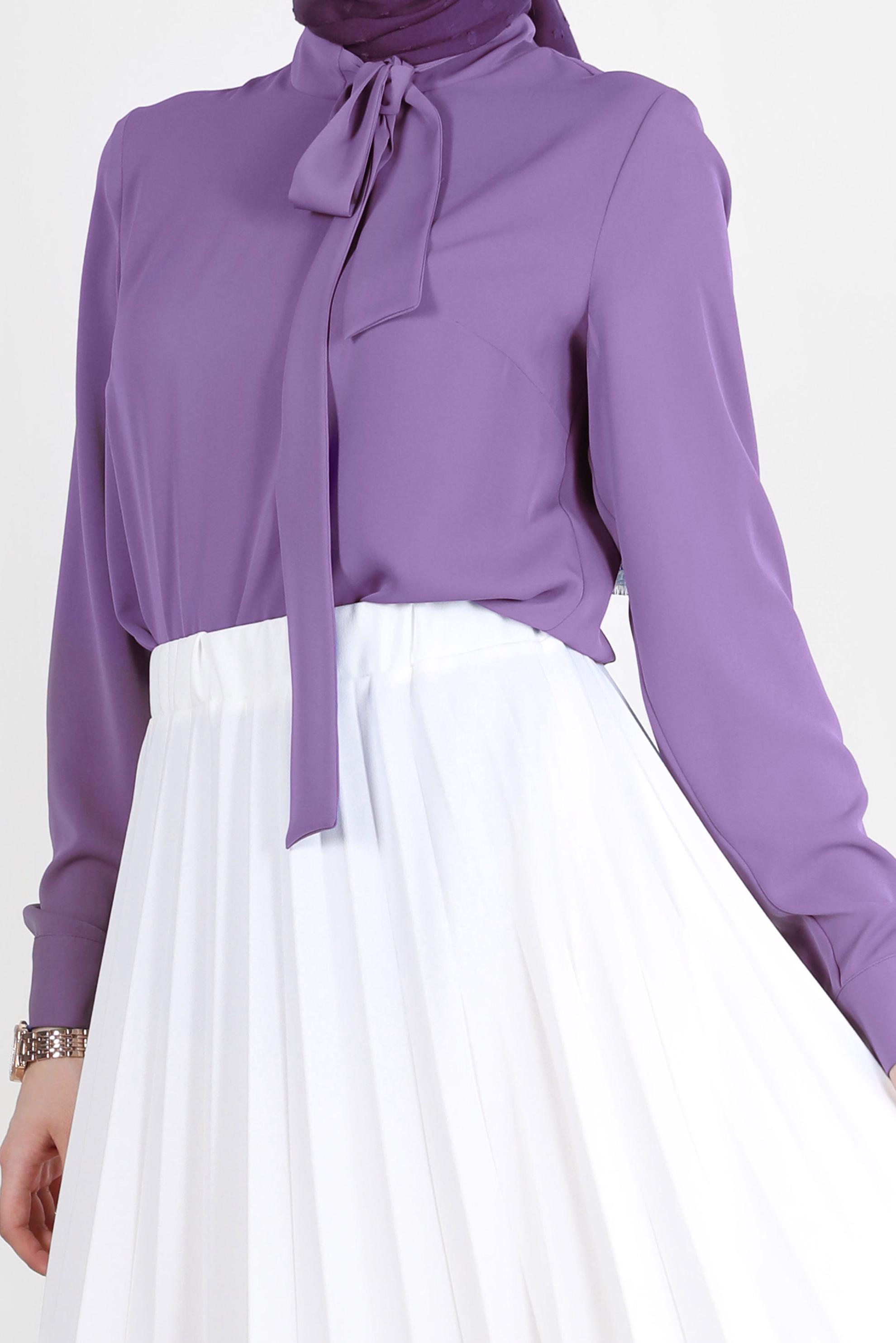 Tesettür giyim MOR YAKASI BAĞLAMA DETAYLI TUNİK 42628 