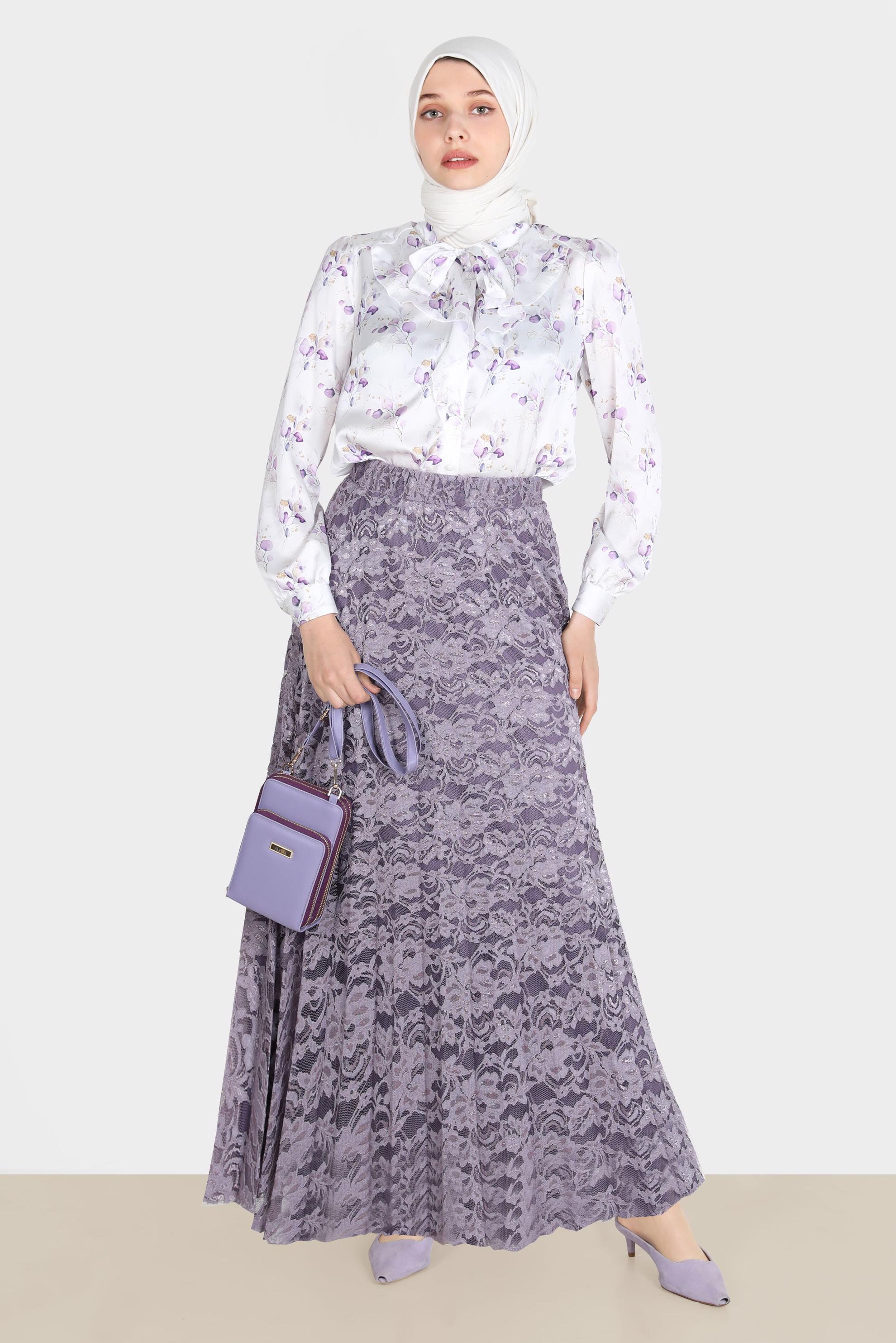 Tesettür giyim MOR DESENLİ SATEN BLUZ 42669 