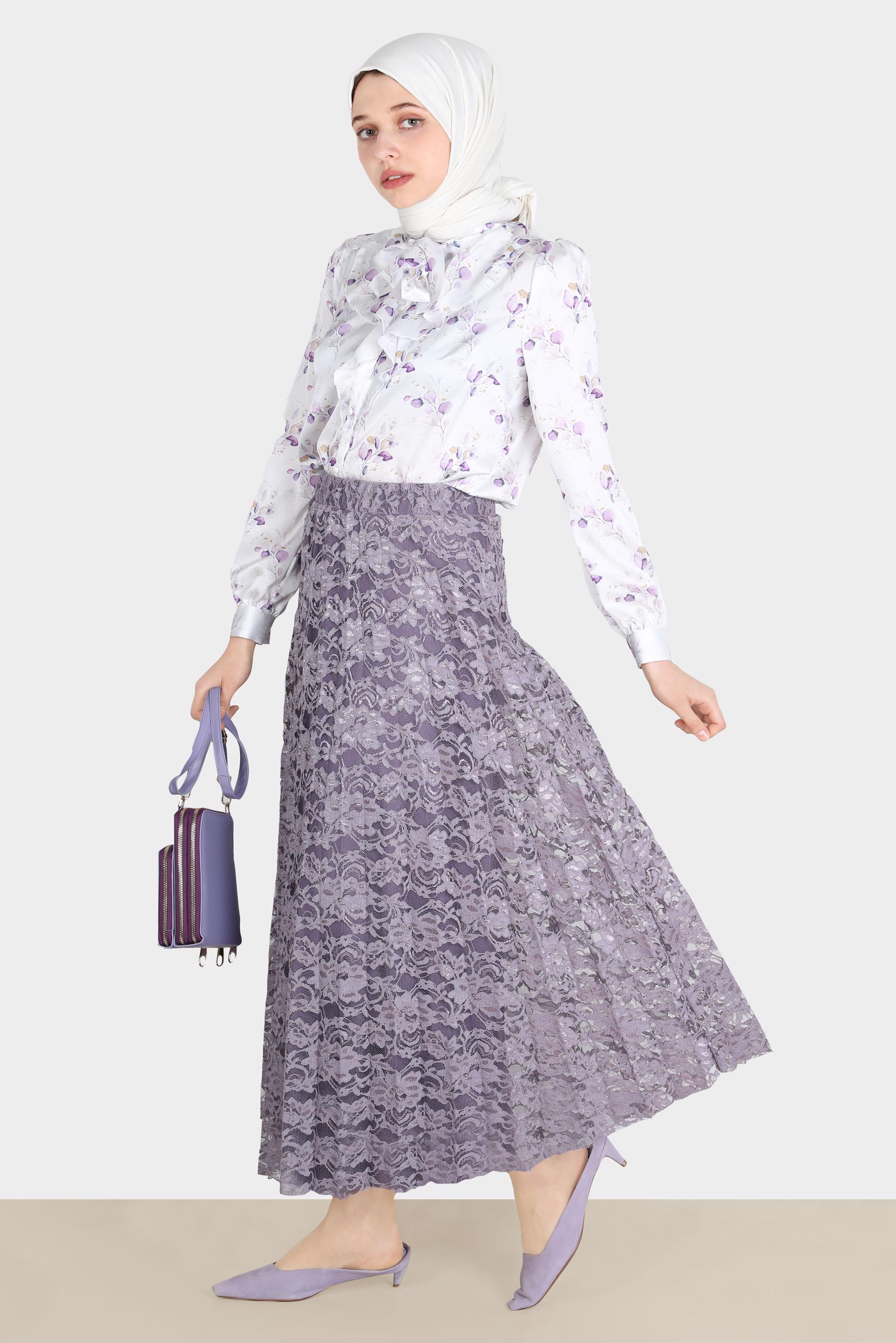 Tesettür giyim MOR DESENLİ SATEN BLUZ 42669 