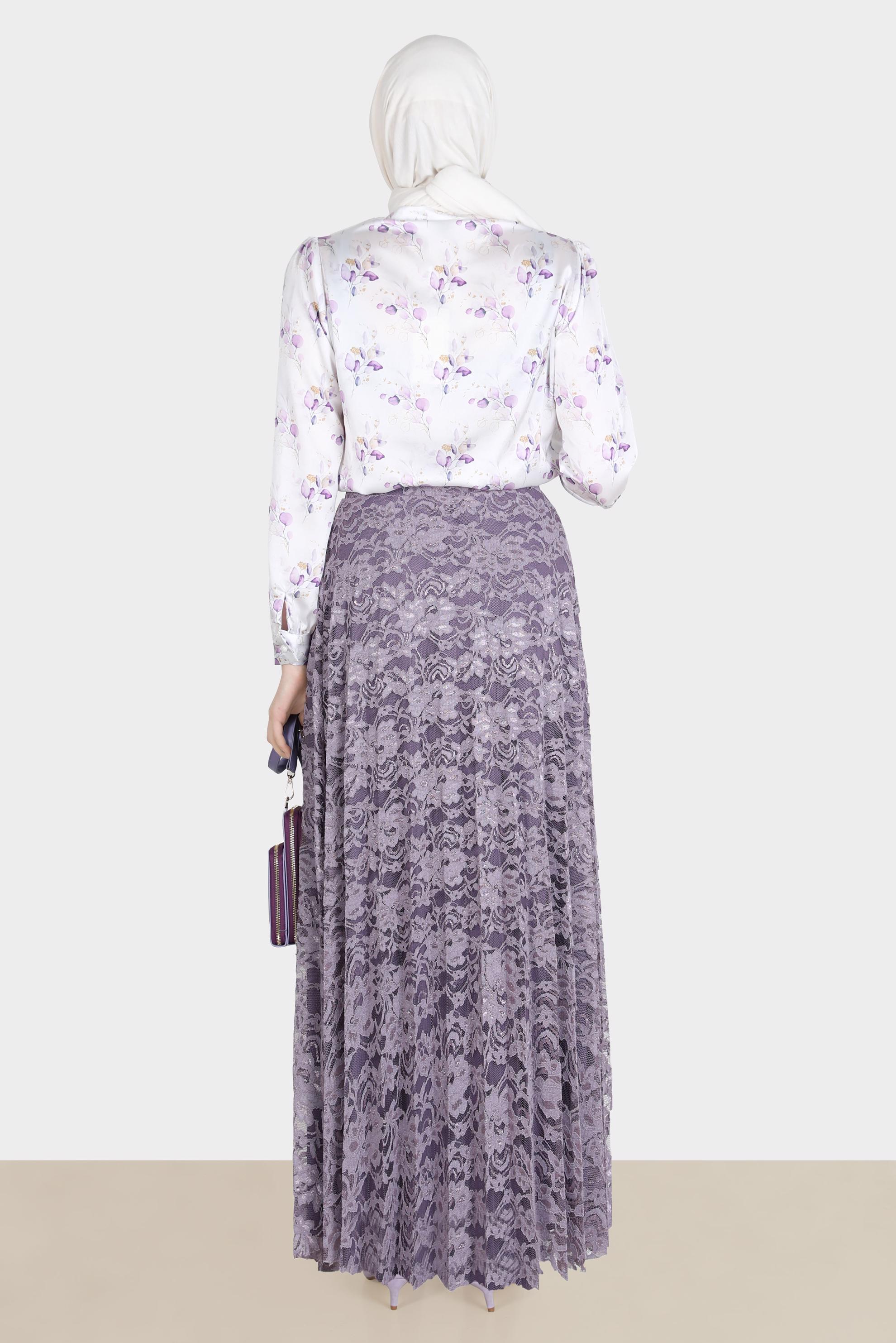 Tesettür giyim MOR DESENLİ SATEN BLUZ 42669 