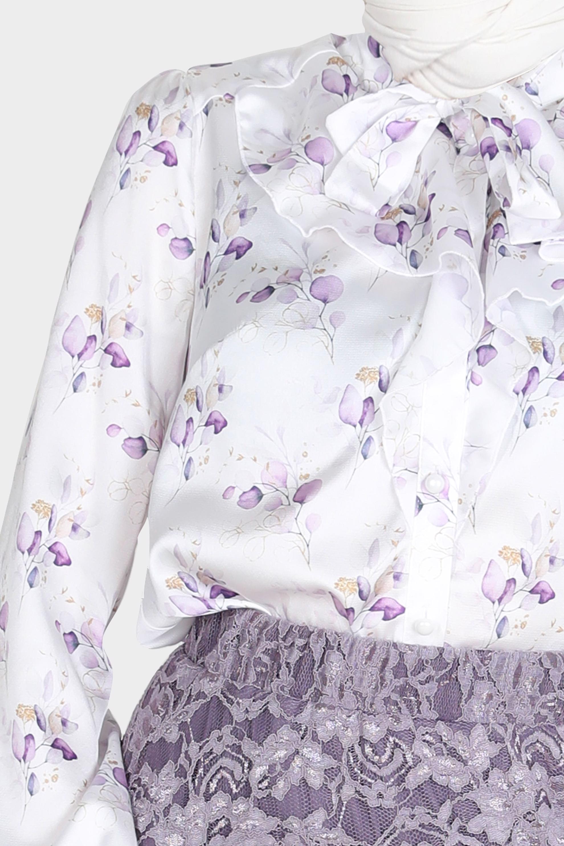 Tesettür giyim MOR DESENLİ SATEN BLUZ 42669 