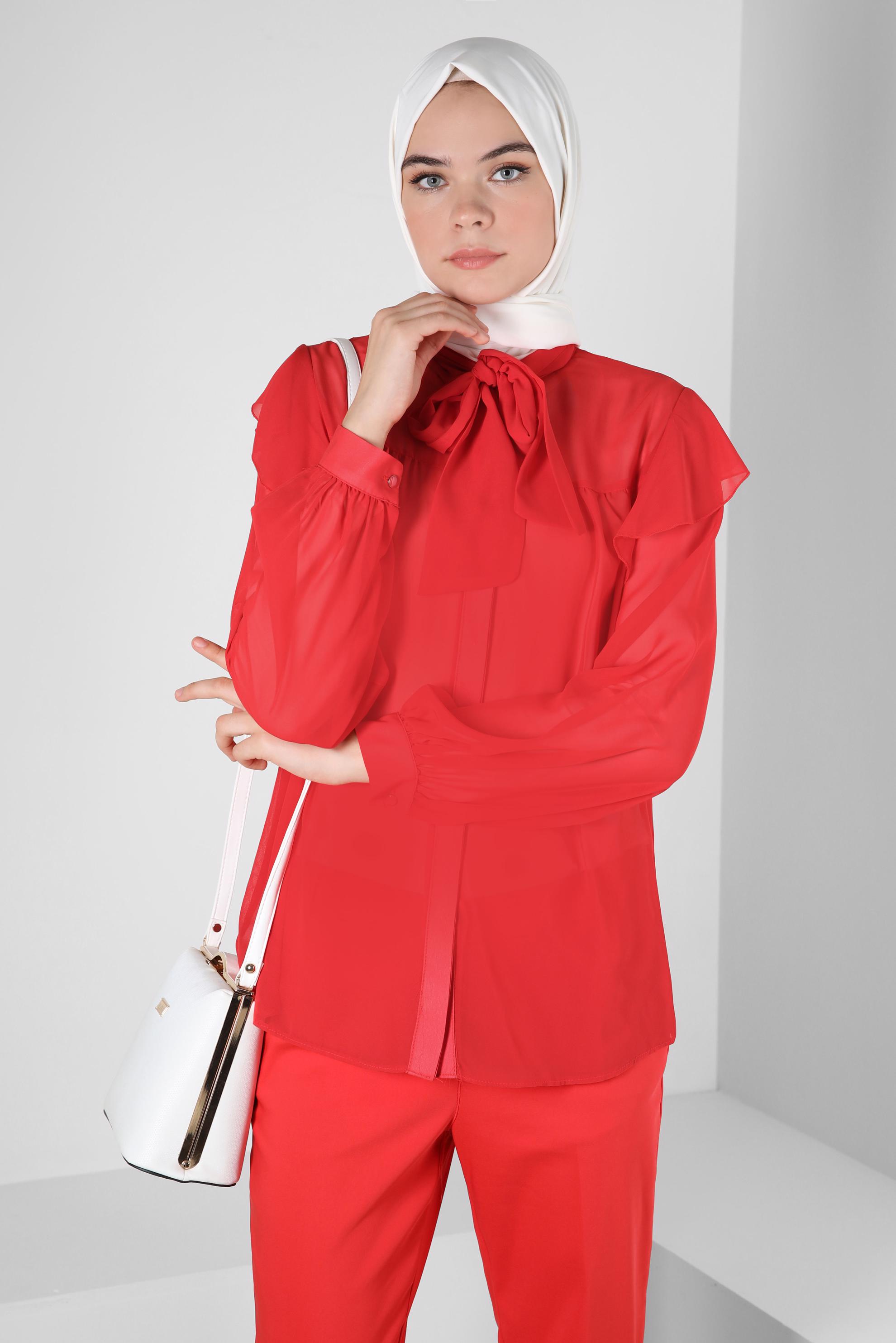 Tesettür giyim MERCAN YAKASI BAĞLAMALI BLUZ 42705