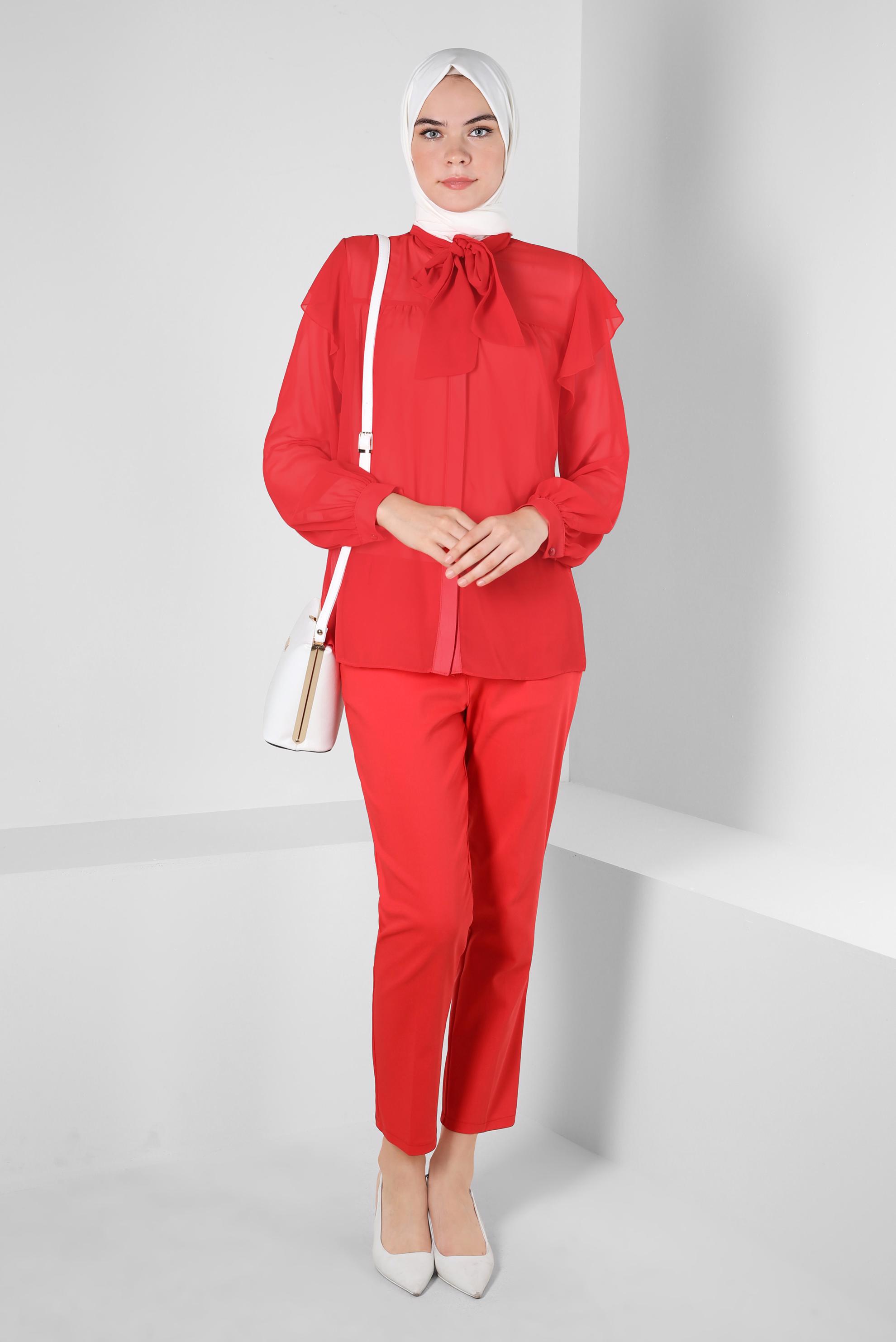 Tesettür giyim MERCAN YAKASI BAĞLAMALI BLUZ 42705