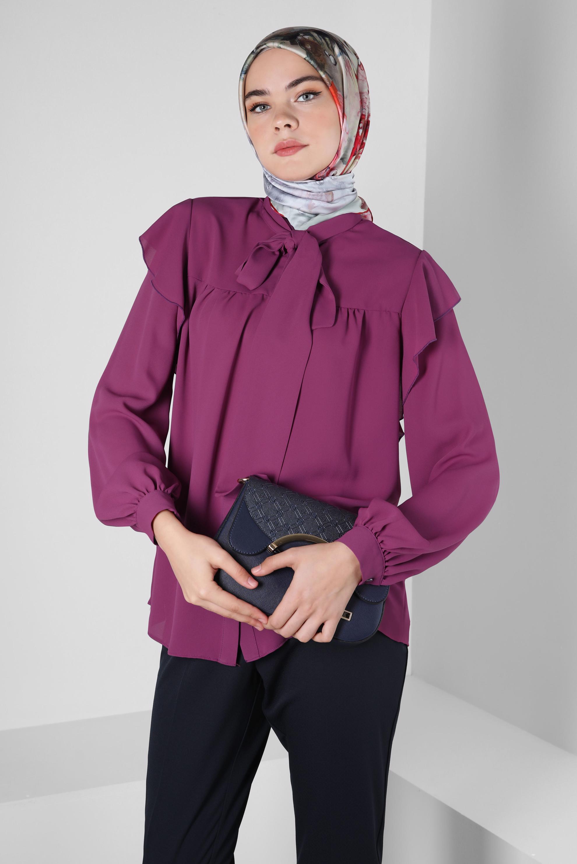 Tesettür giyim MOR YAKASI BAĞLAMALI BLUZ 42705