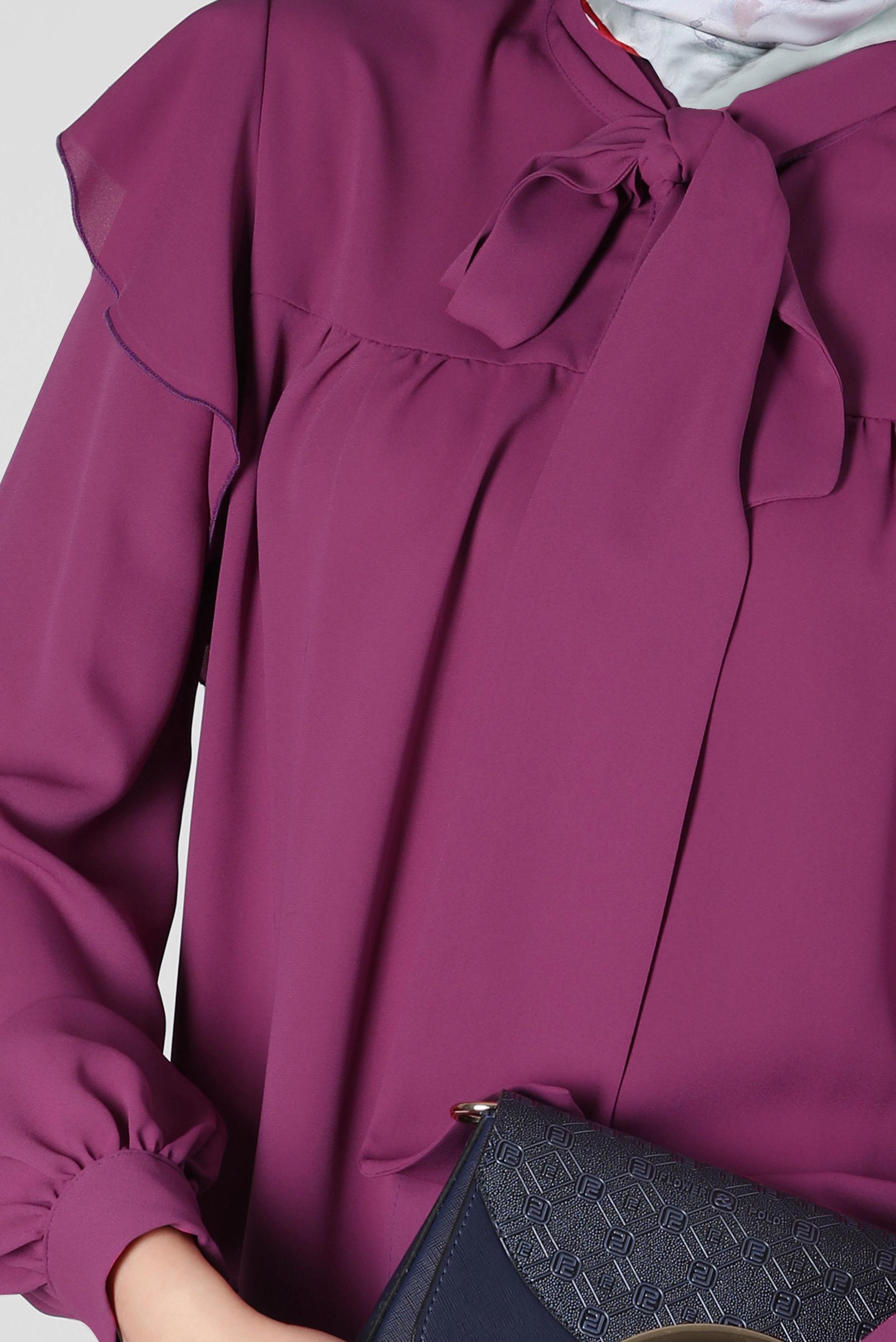 Tesettür giyim MOR YAKASI BAĞLAMALI BLUZ 42705