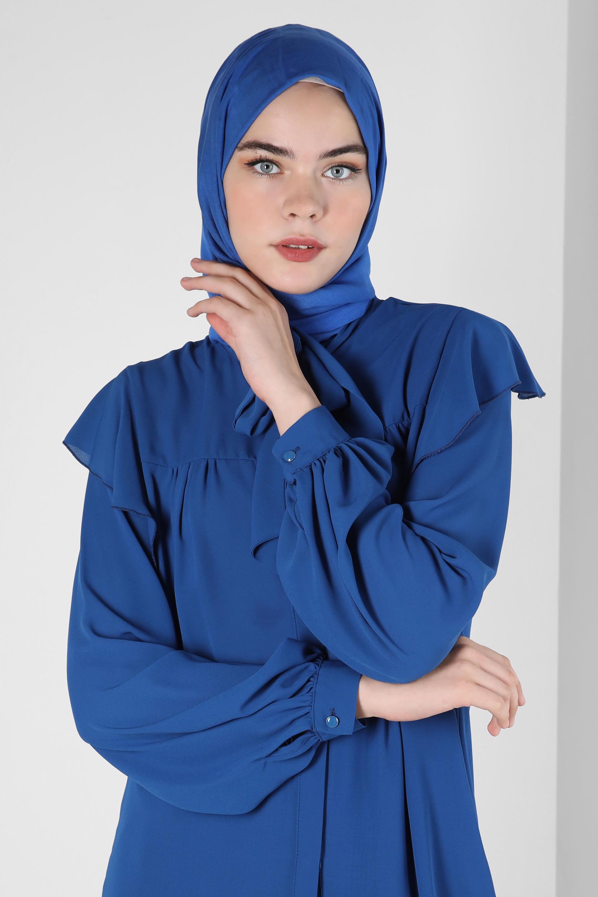 Tesettür giyim MAVİ YAKASI BAĞLAMALI BLUZ 42705