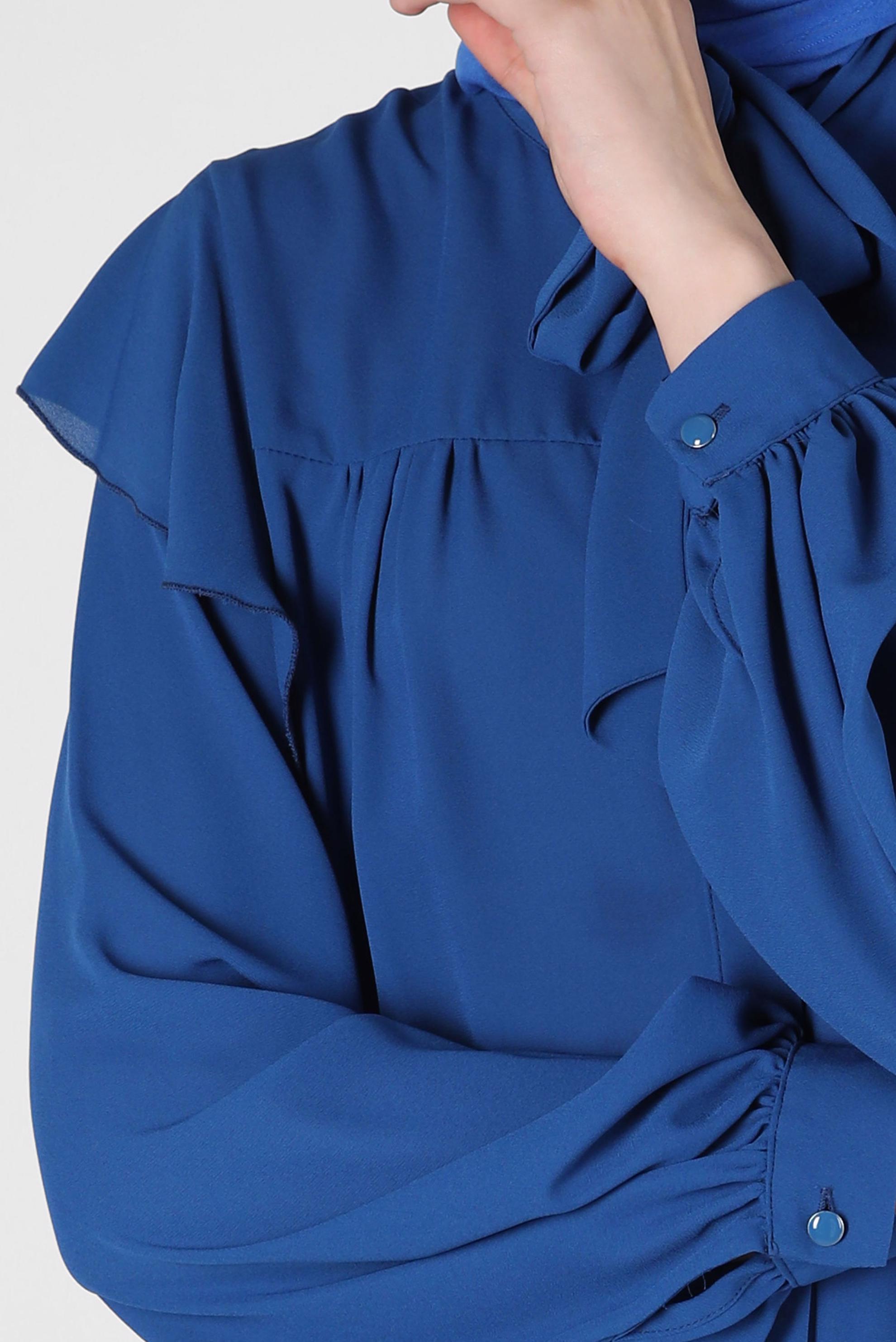 Tesettür giyim MAVİ YAKASI BAĞLAMALI BLUZ 42705